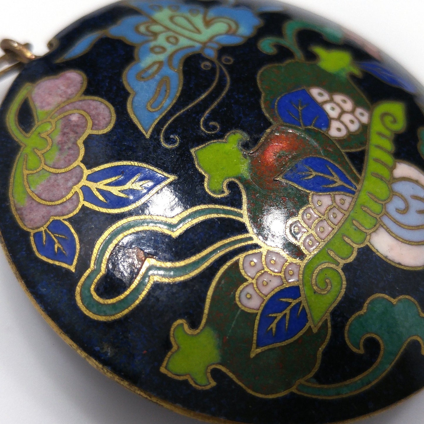 Vintage Cloisonné Double Sided Large Pendant, Blue Enamel Butterfly, 1960s Vintage Jewelry