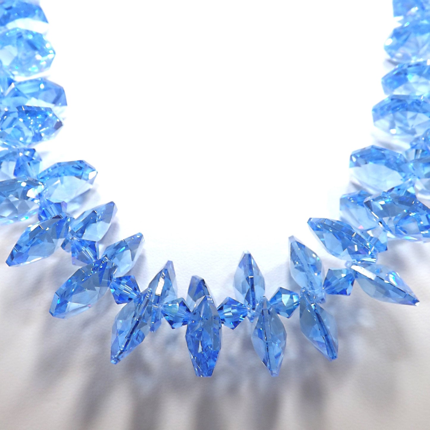 Blue Austrian Crystal Necklace, Side Hole Beads, 925 Silver Clasp, 1990s Vintage