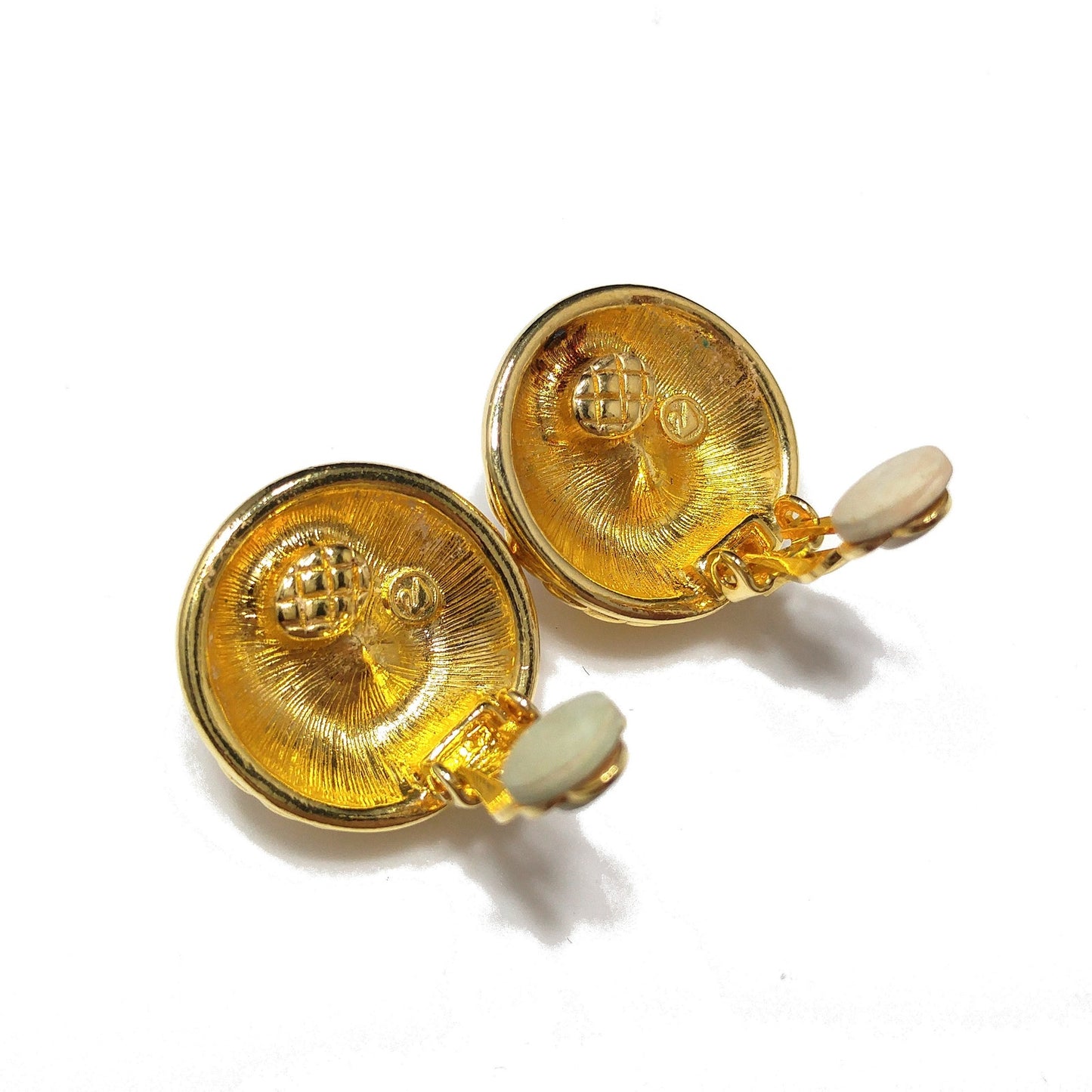 Swarovski Blue Crystal Clip Earrings, Gold Plated Round, 1990s Vintage