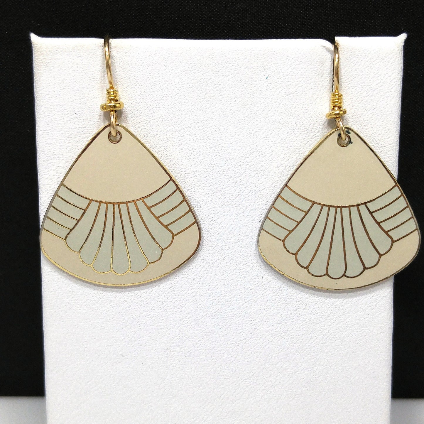 Vintage Laurel Burch Beige Gray Waterfall Earrings, Gold Plated