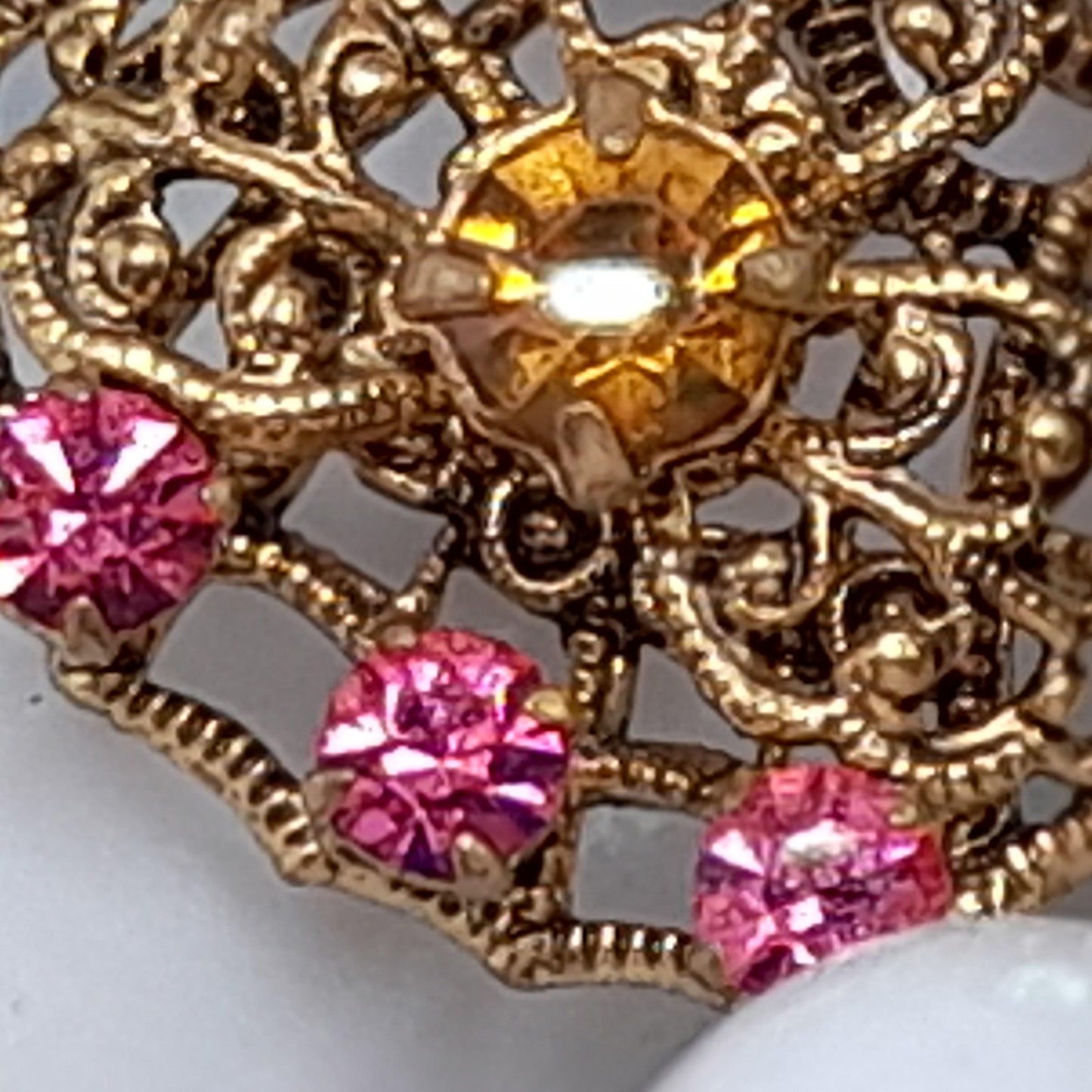 Vintage Filigree Butterfly Brooch, Czech Multicolored Rhinestones, Faux Pearls, 1940s