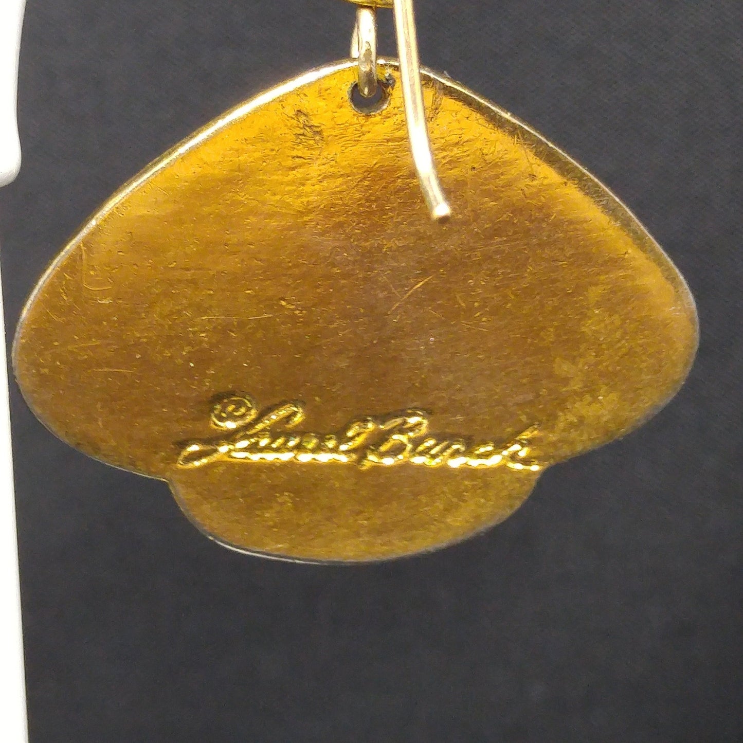 Vintage Laurel Burch Crane Bird Earrings, Gold Plated, Enamel Tan Dark Red Black