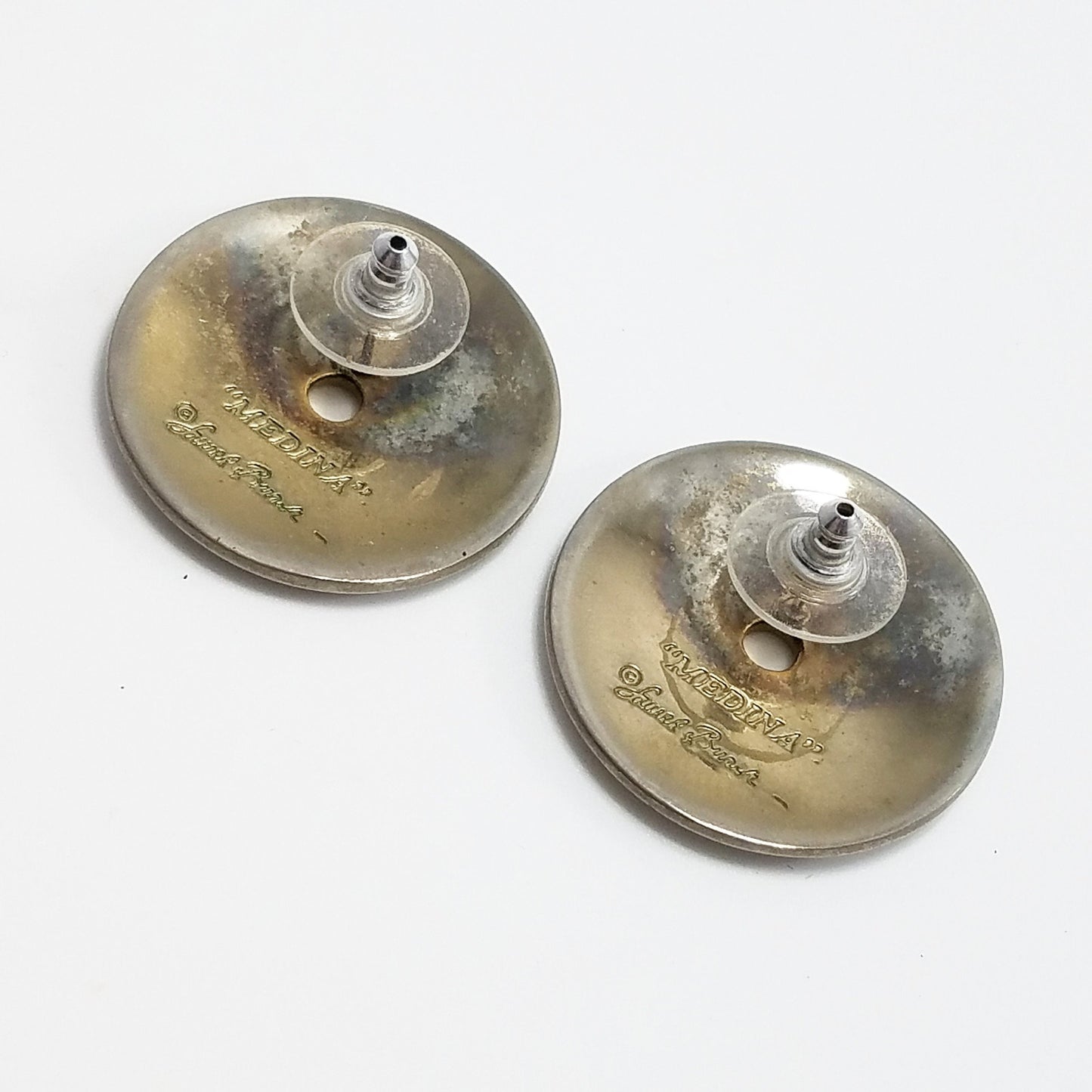 Laurel Burch "Medina" Disk Earrings, Modern Design, Gold Filled Posts, 1990s