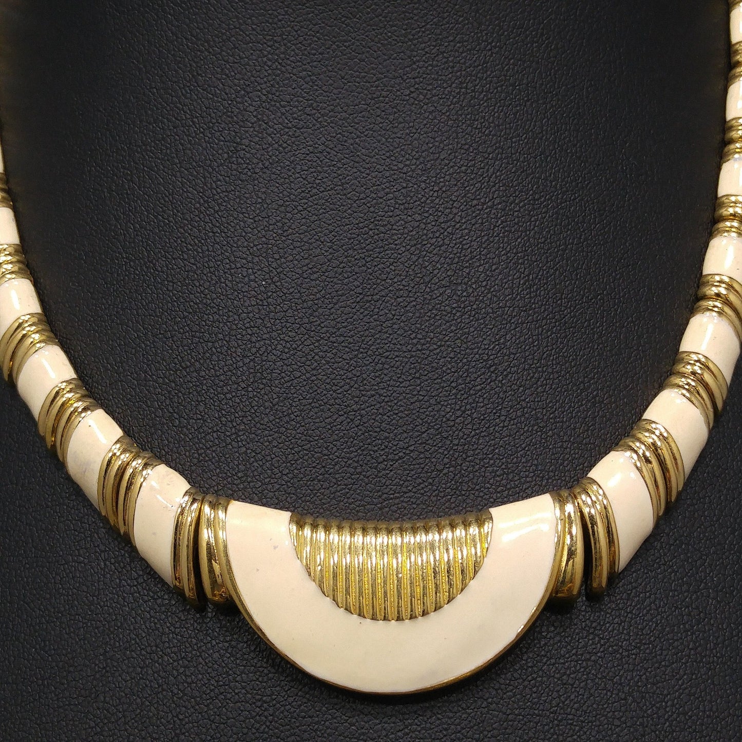 Monet Cream Enamel Gold Plated Necklace & Earrings, 1980s Vintage Jewelry