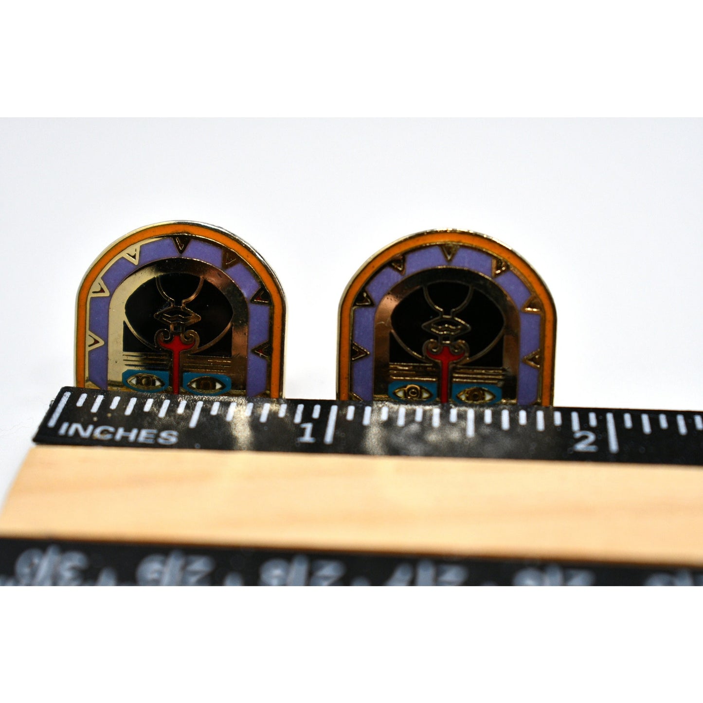 Laurel Burch "Kubera" Mask Tribal Post Earrings, Cloisonne Enamel, 1980s