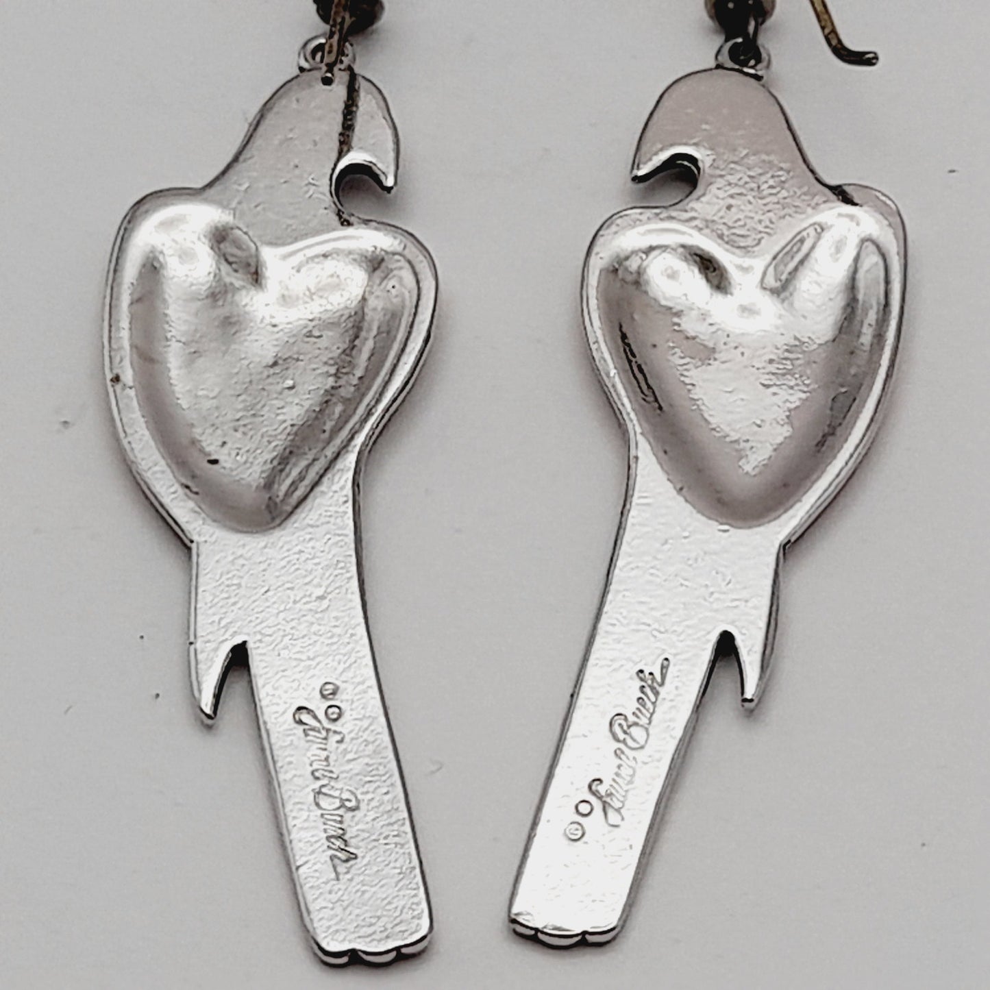 Vintage 1988 Laurel Burch Parrot Earrings – Original Card – Silver Tone Dangle Jewelry
