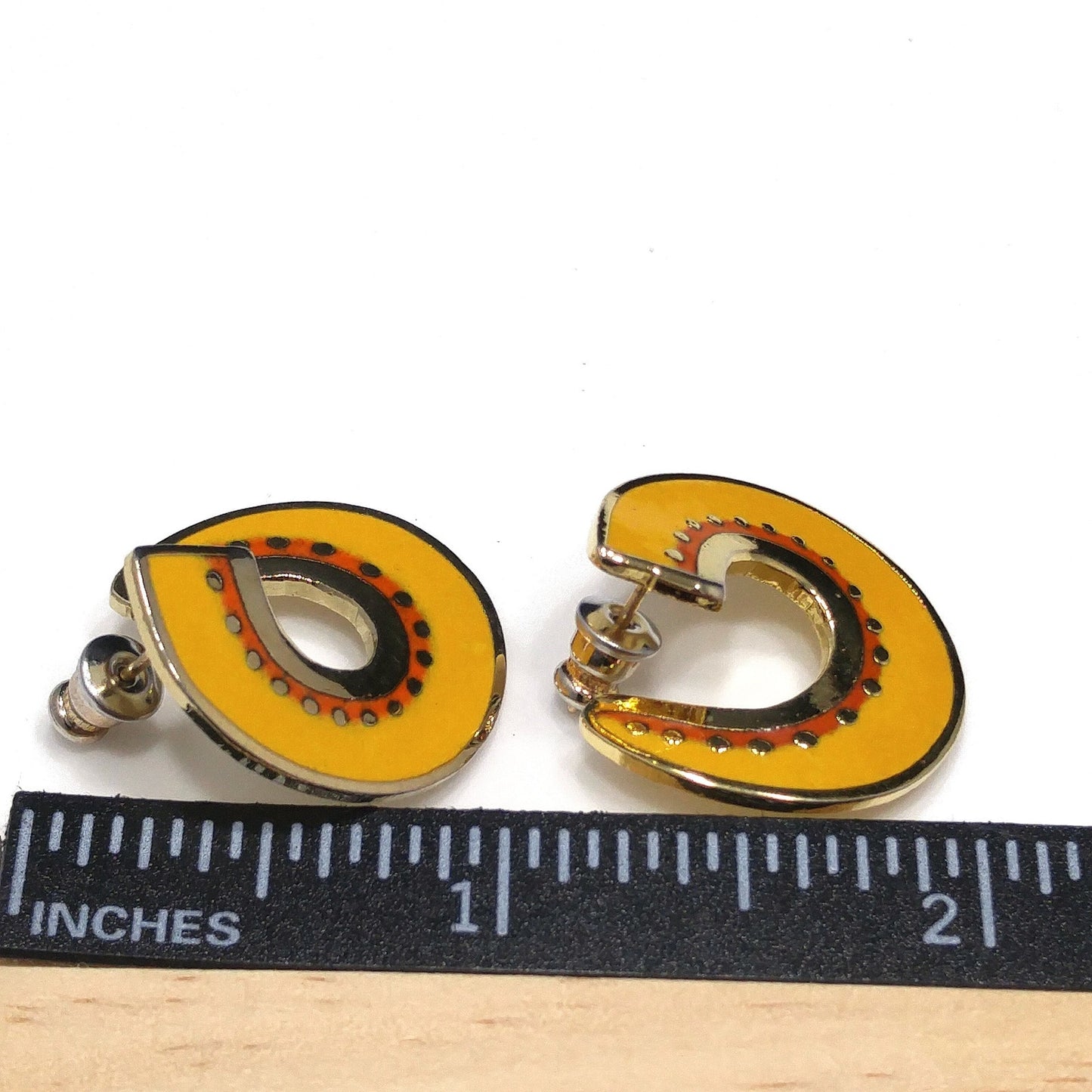 Vintage Laurel Burch Hitoshi Yellow Earrings, Gold Plated