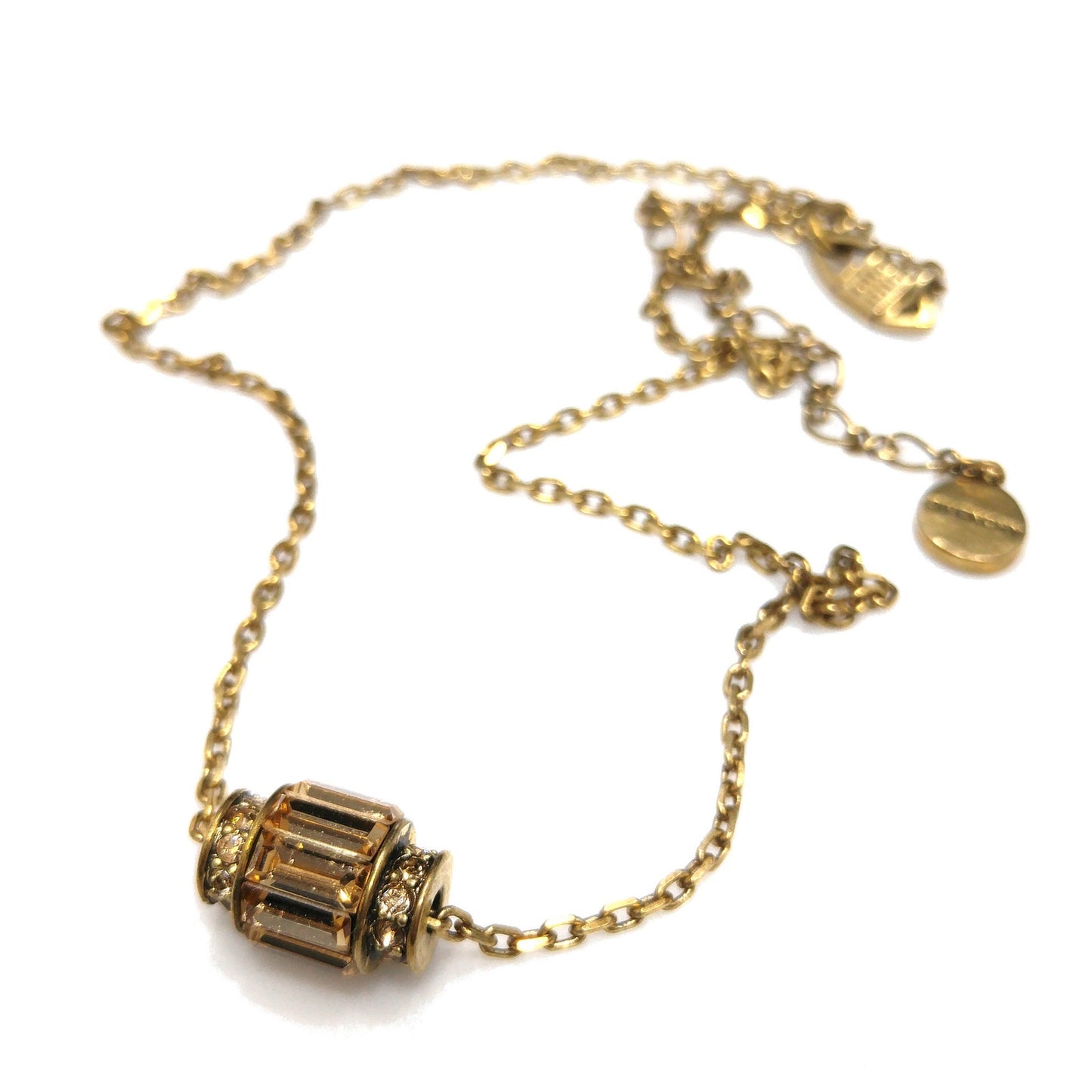 Vintage Givenchy Barrel Pendant Necklace, Topaz & Clear Rhinestones, 1990s