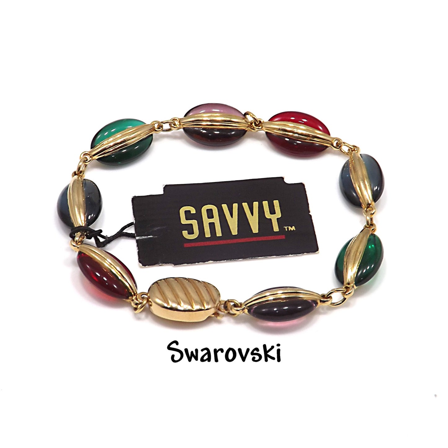 Swarovski Bracelet Multicolored Crystals, Gold Plated, Swan Logo