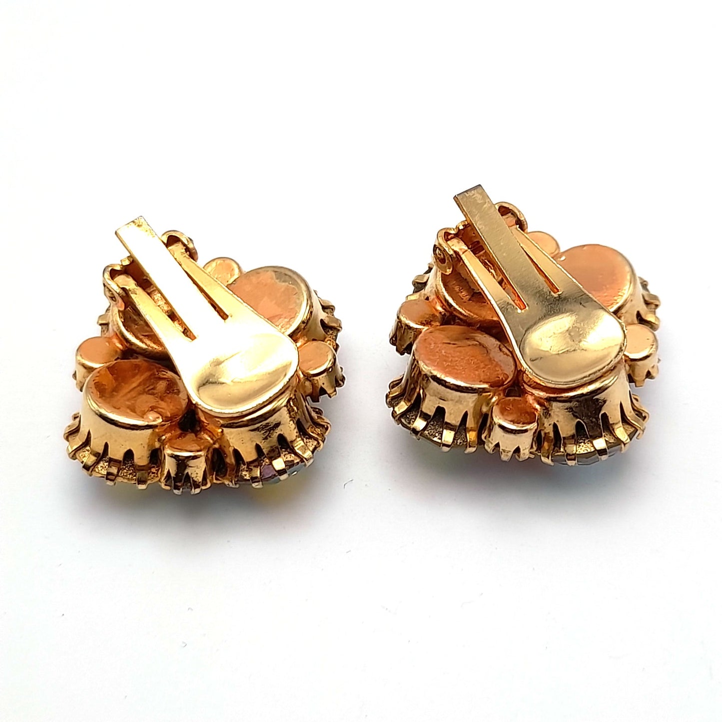 Vintage Aurora Borealis Rhinestone Clip On Earrings 1960s