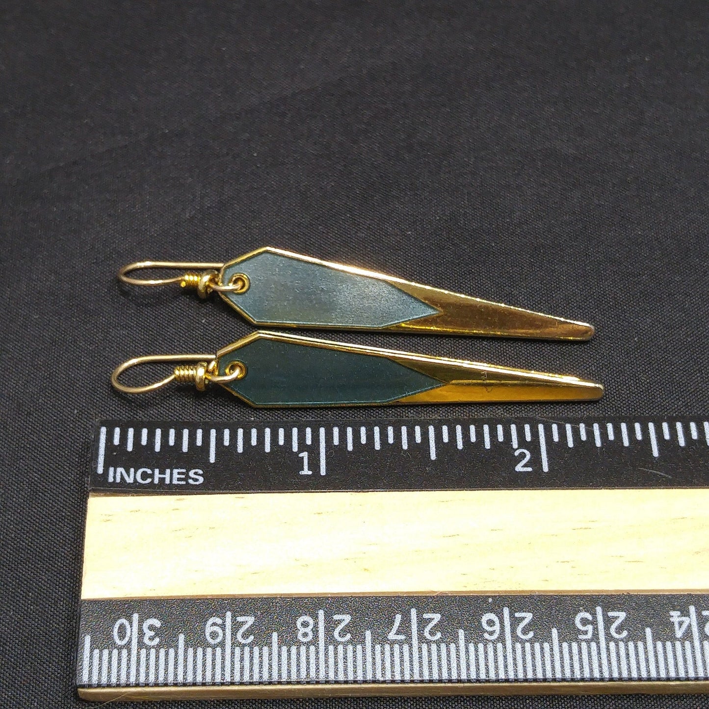 Vintage Laurel Burch Blue Metallic Long Earrings, Gold Plated