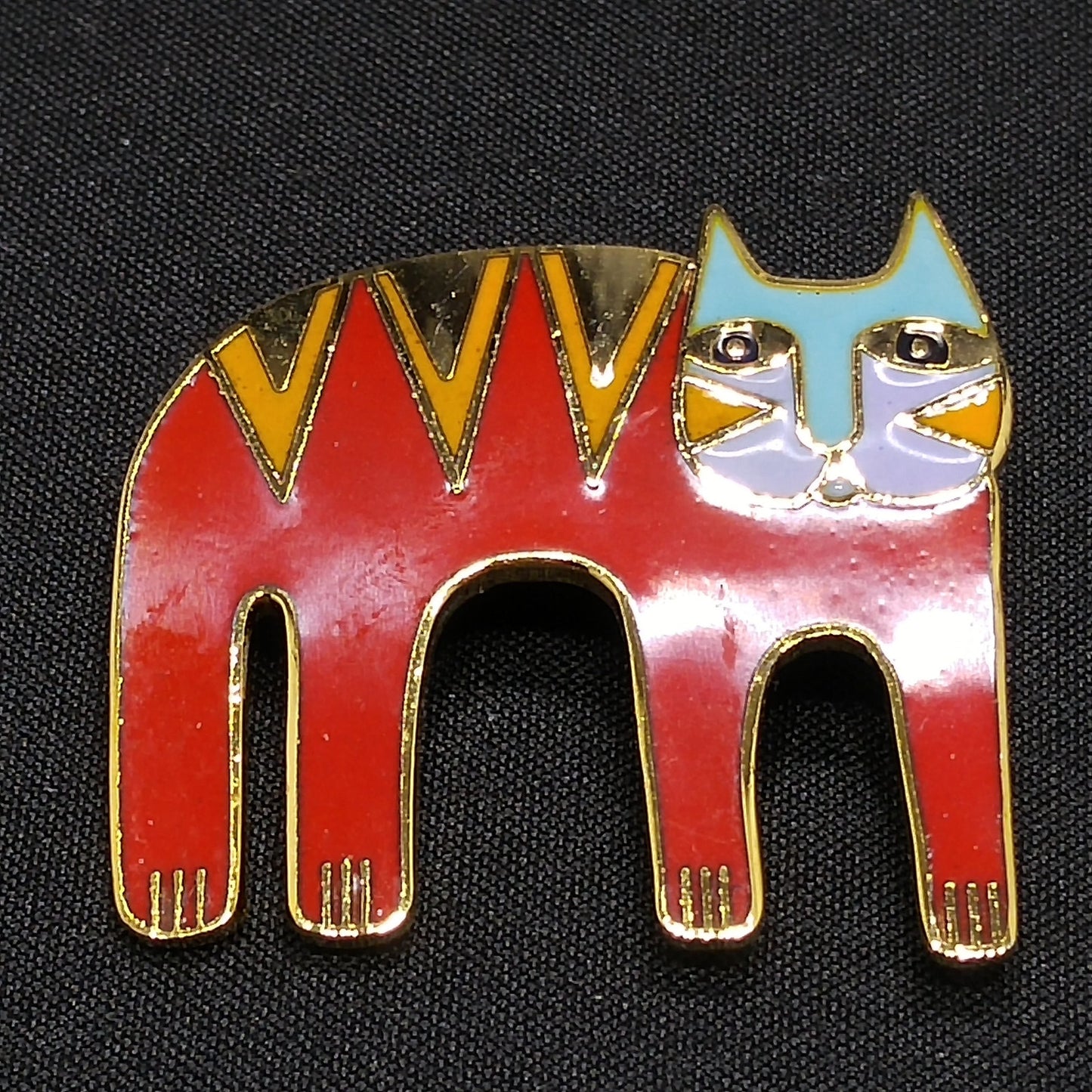 Laurel Burch "Magicat" Red Cat Brooch, Gold Plated Cloisonne Enamel, 1980s Vintage Jewelry