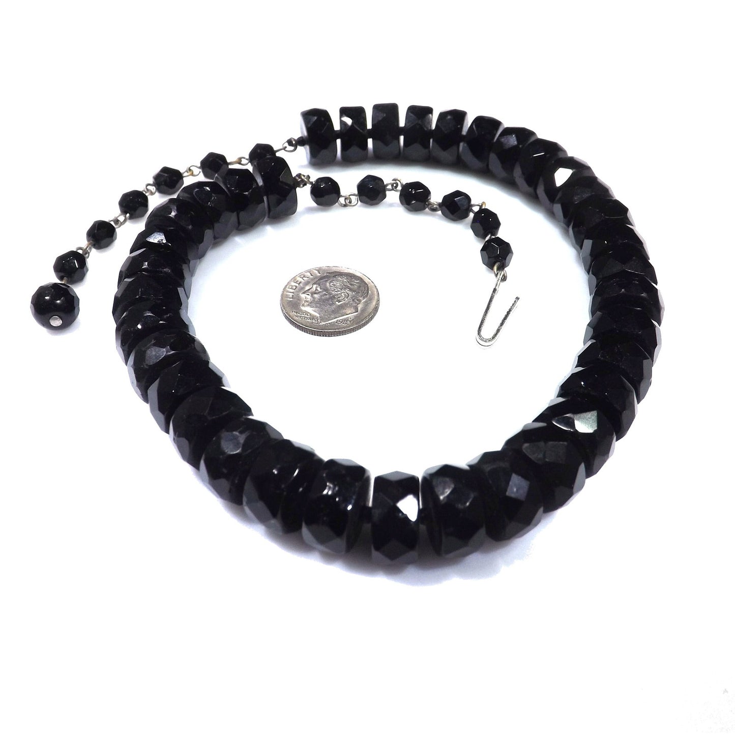 Mid-Century Black Crystal Choker Necklace, Unique Cut Crystals, 1950s Vintage Jewelry