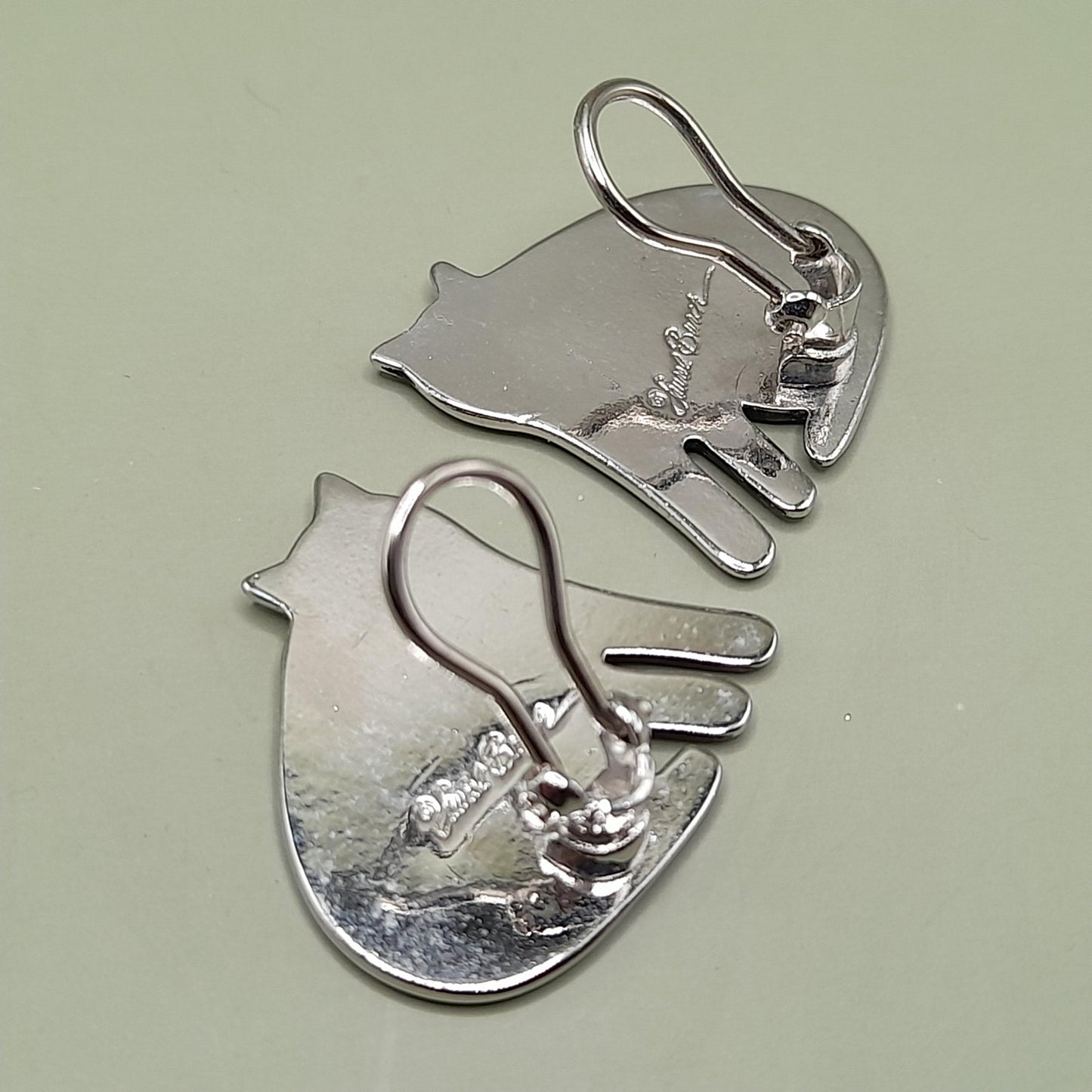 Vintage Laurel Burch Keshire Cat Clip Earrings, Rhodium Plated