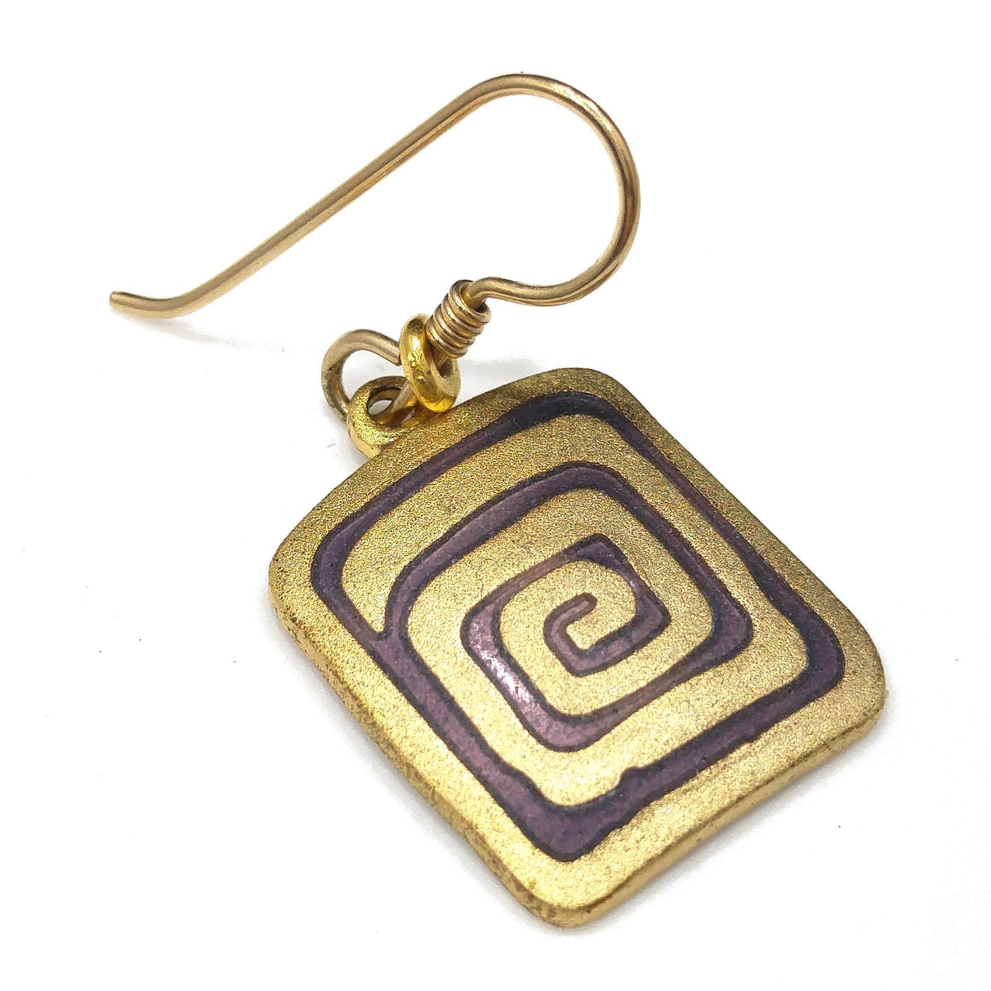 Vintage Laurel Burch "Rhythm" Earrings, Gold Plated, Brown Enamel