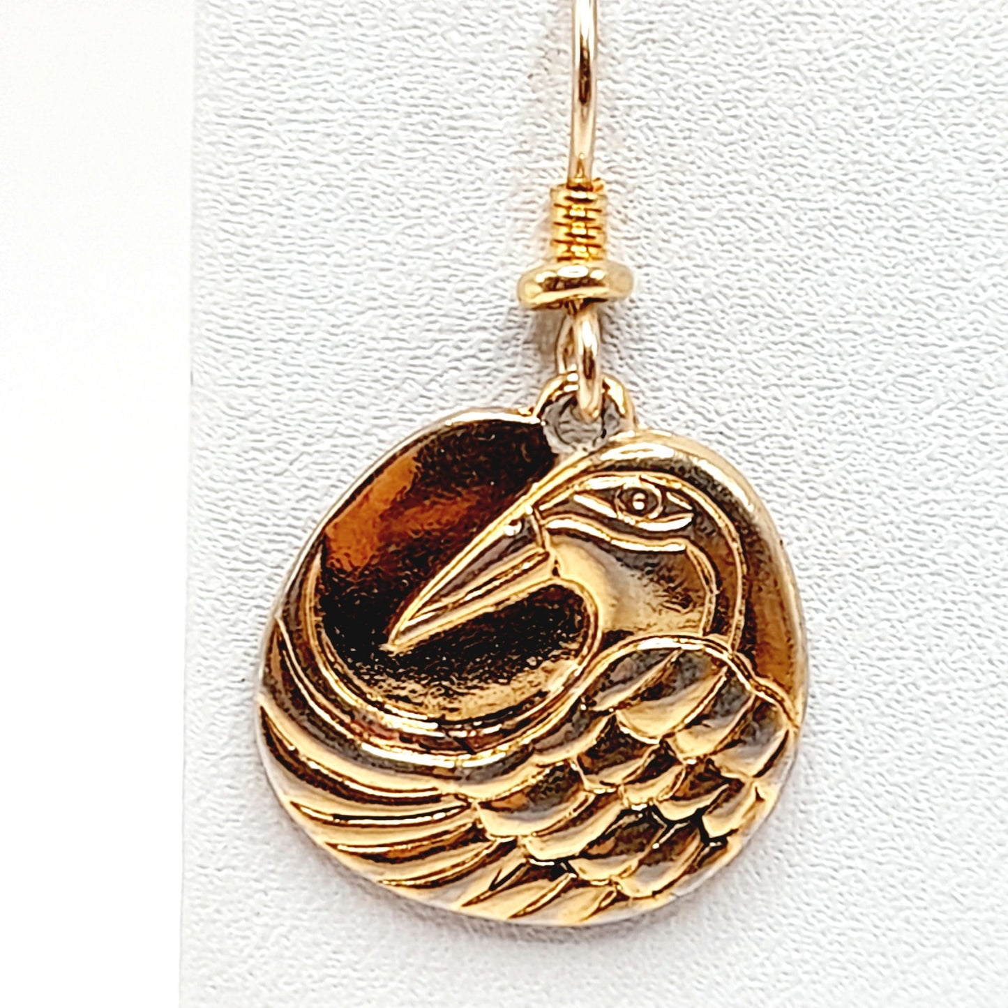 Vintage Laurel Burch Mynah Bird Gold Plated Drop Earrings - 1 1/4 Inches