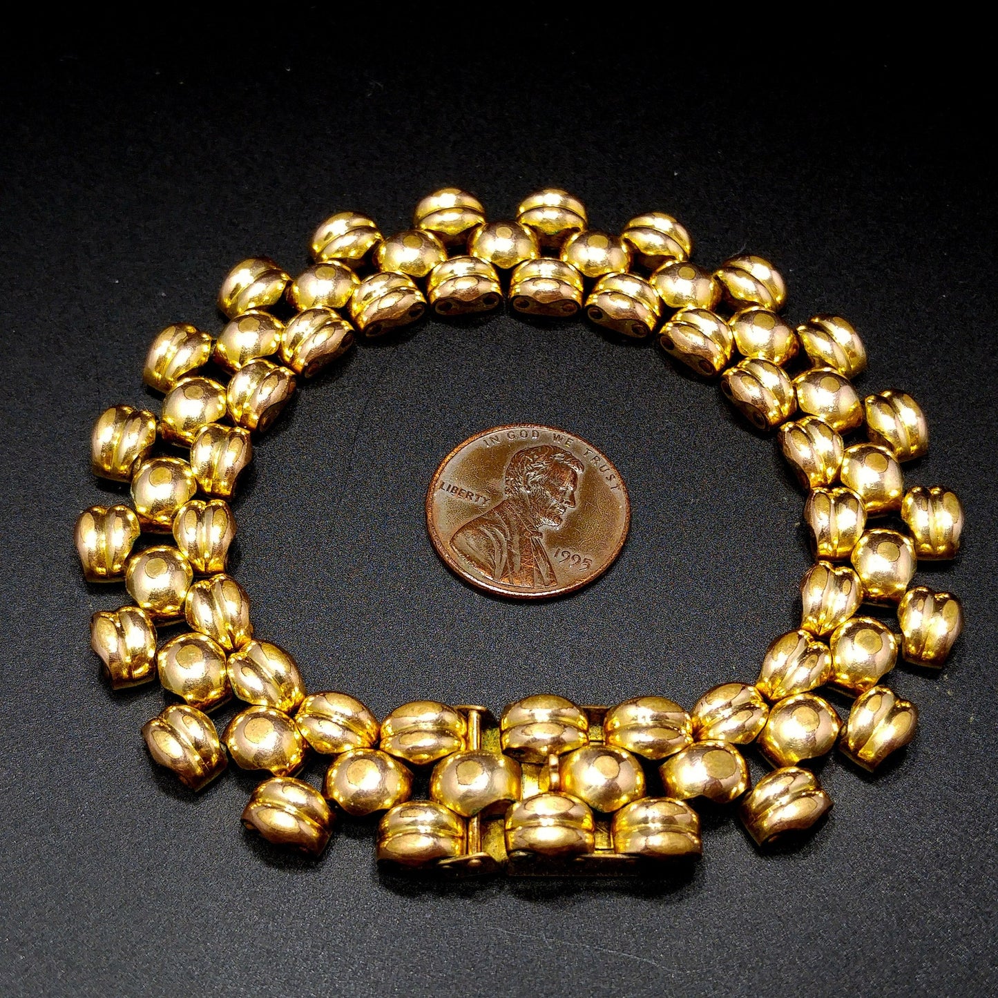 Switzerland Gold Bonded Link Bracelet, Plaque Orl, 2C Microns, 1960s Vintage Jewelry
