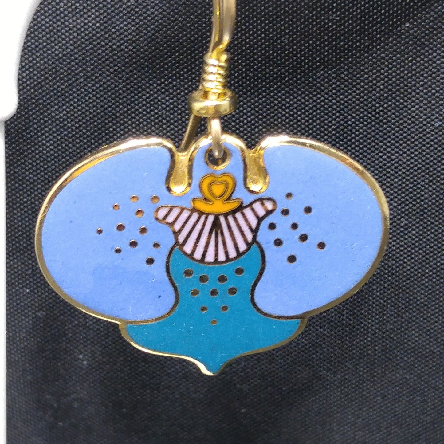 Vintage Laurel Burch "Aarin" Blue Floral Earrings, Gold Plated