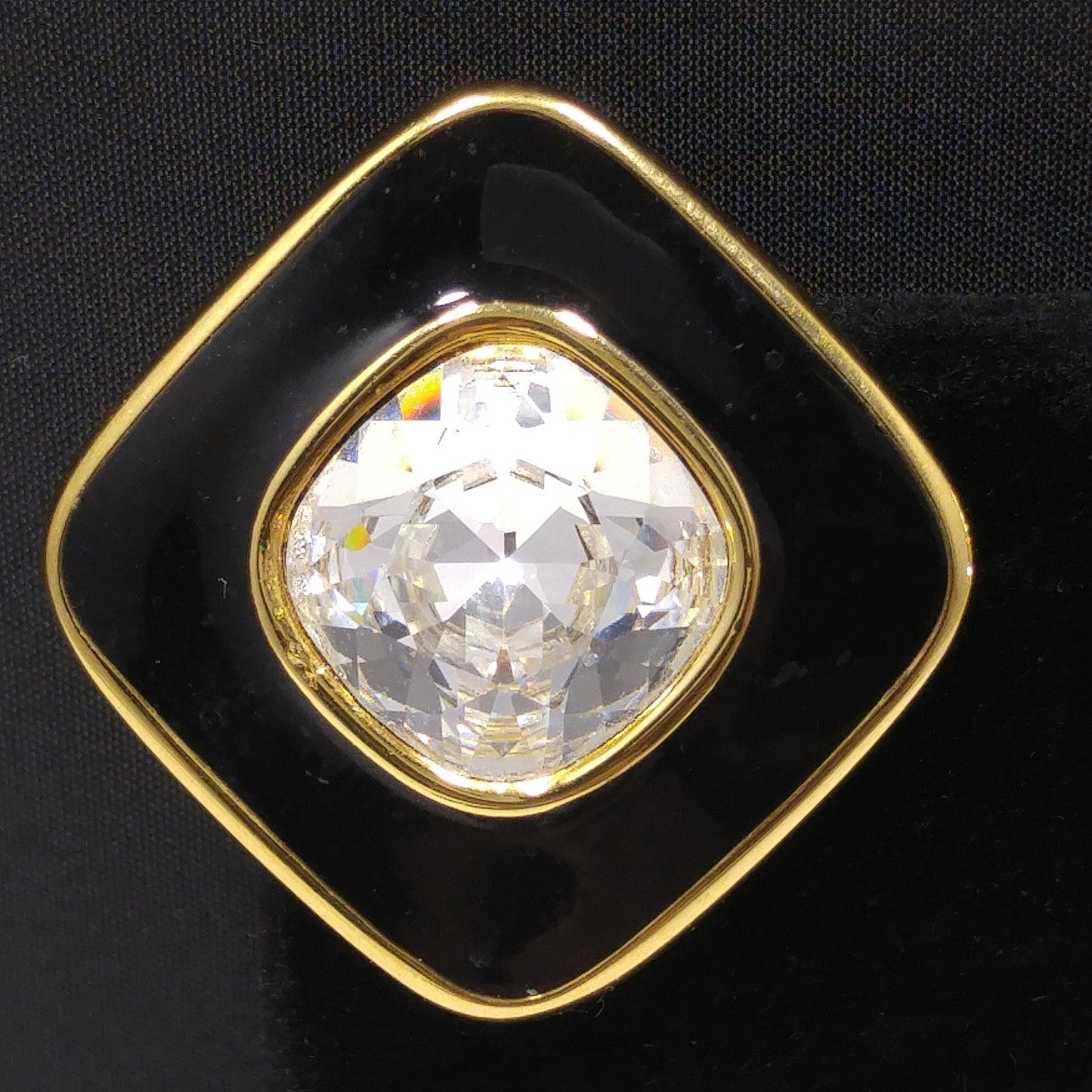 Swarovski S.A.L. Earrings, Clear Crystal & Black Enamel, 1970s–1980s Vintage