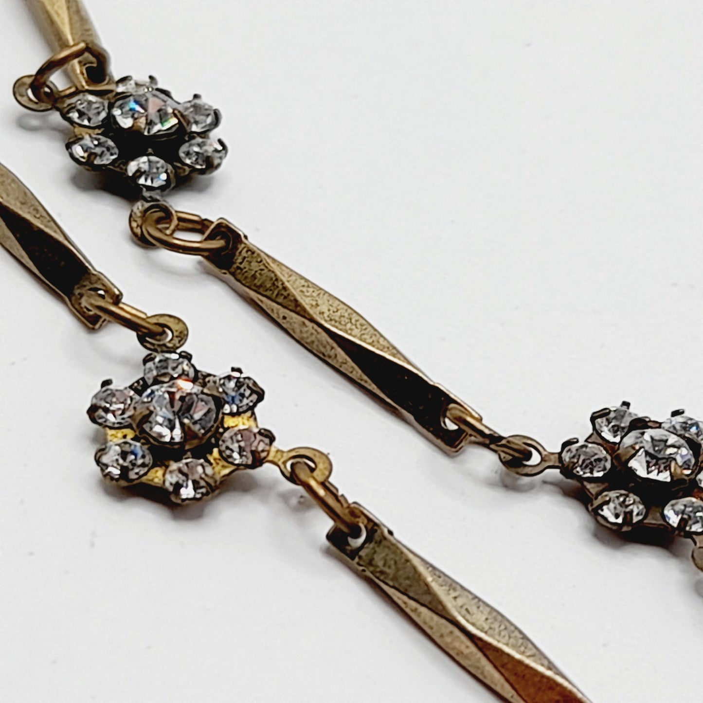 Anne Koplik Designs Necklace – Clear Rhinestone Floral Clusters, Signed Vintage
