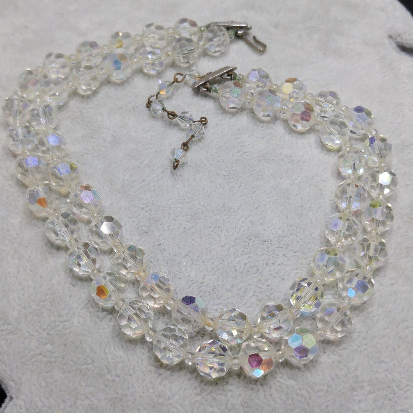Lisner Clear AB Crystal Beaded Necklace, Two Strands, 1950s Vintage Jewelry