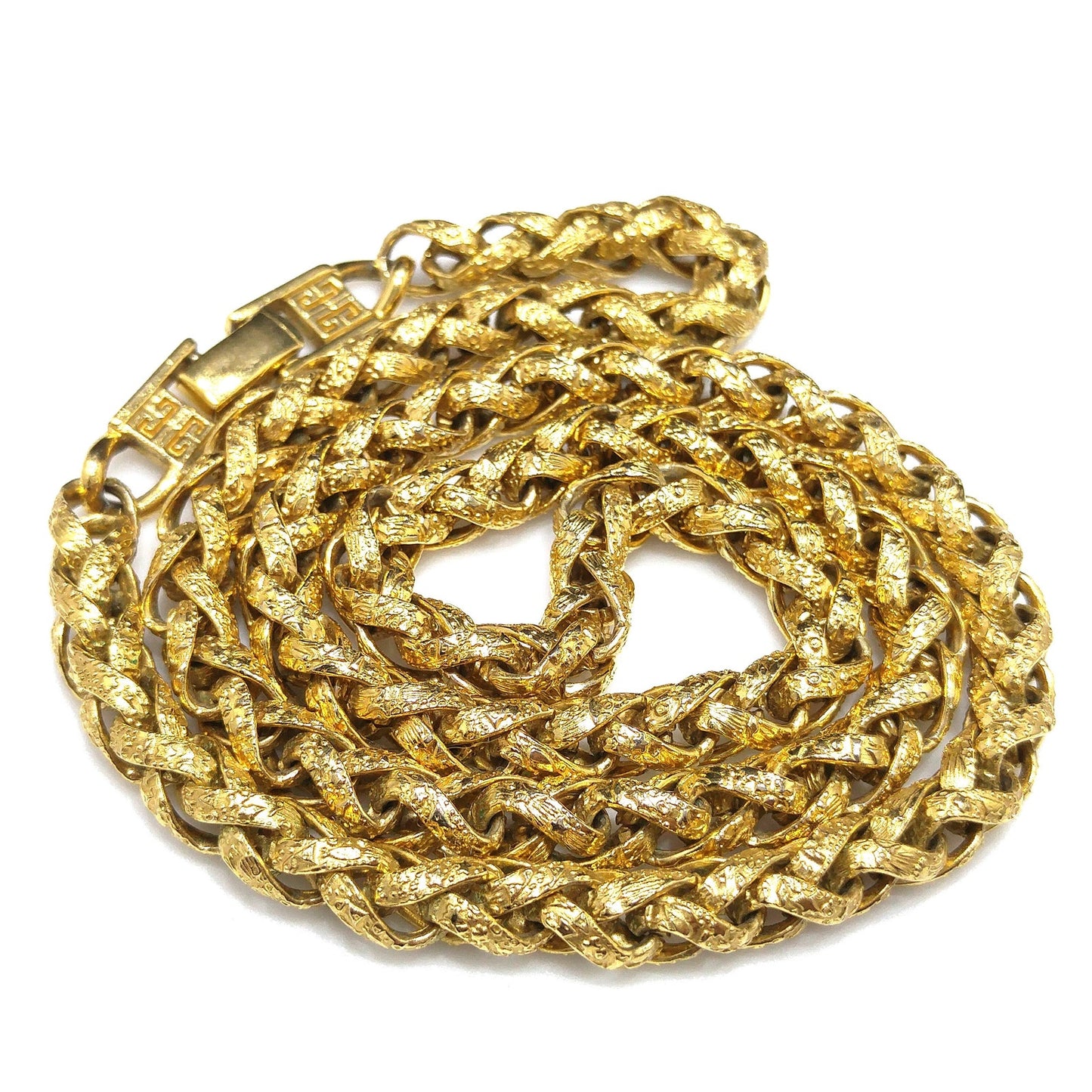 Givenchy Textured 18K Gold-plated Wheat Braid Link Chain Necklace, 24 1/2 Inches, 1980s Vintage Jewelry