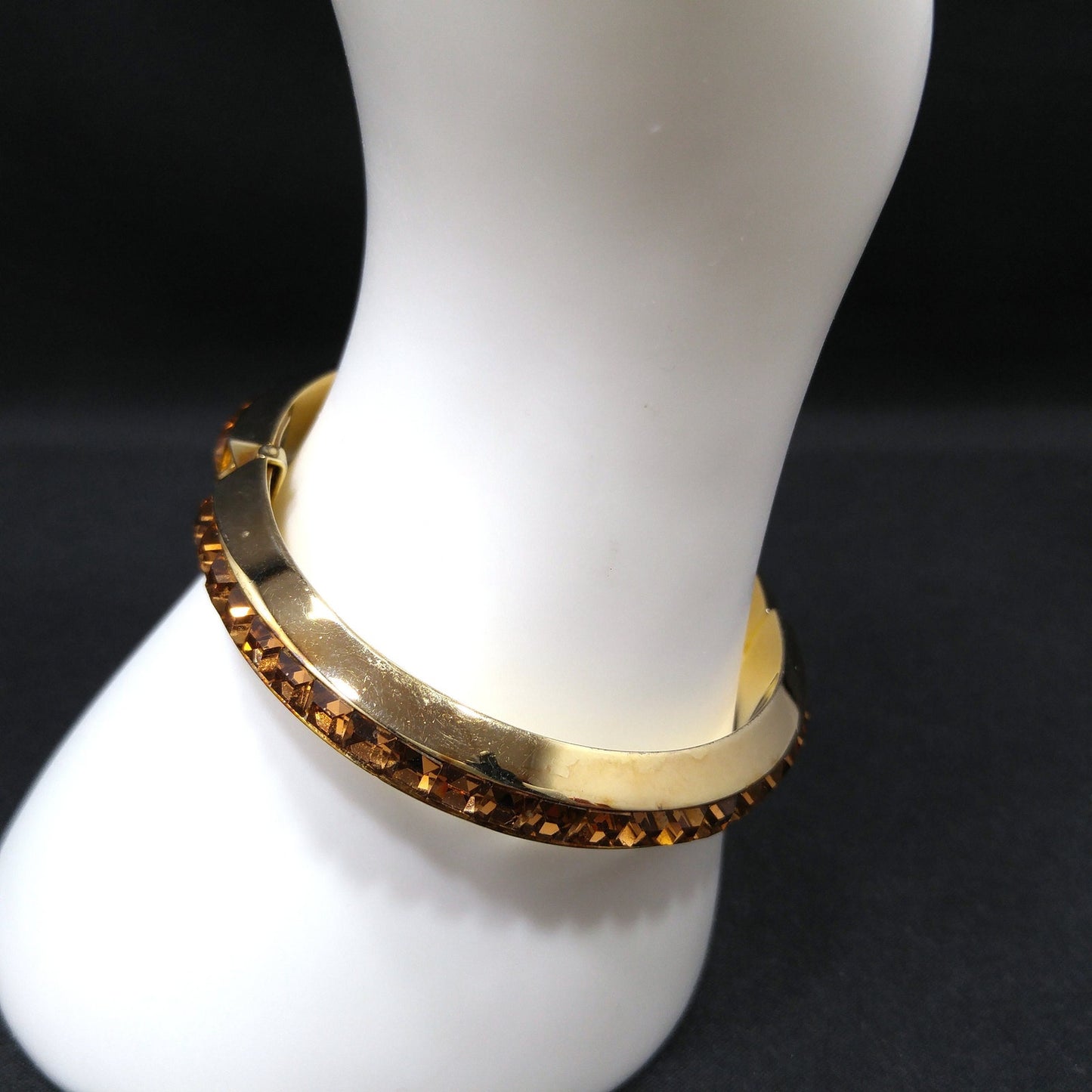 Whiting & Davis Topaz Square Rhinestone Hinged Bracelet, Bezel Set, 1960s Vintage Jewelry