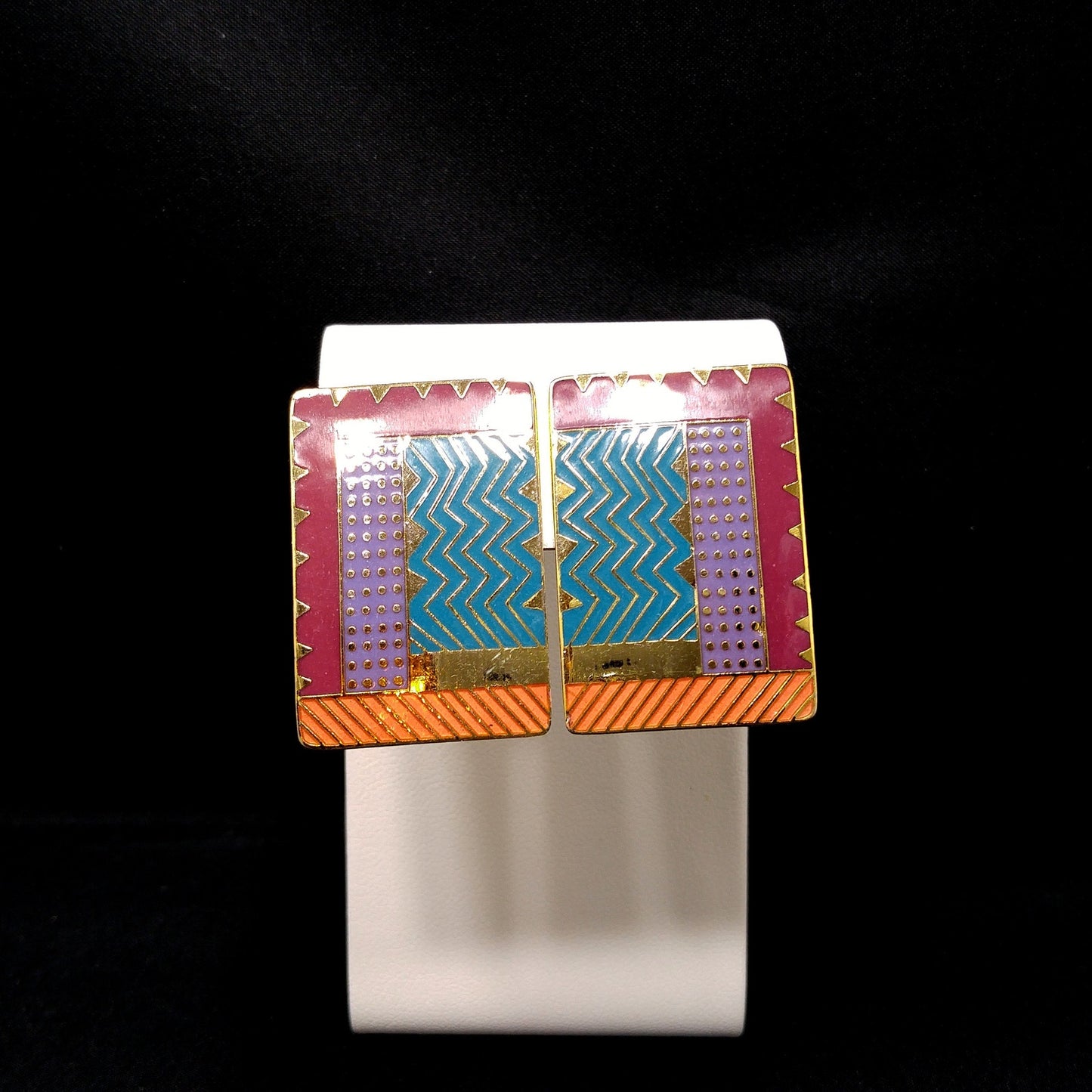 Vintage Laurel Burch "Lindsay" Clip Earrings, Large Geometric