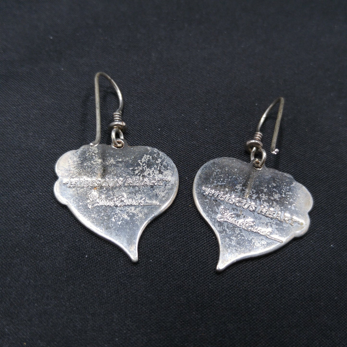 Vintage Laurel Burch "Hibiscus Heart" Earrings, Enamel Rhodium Plated