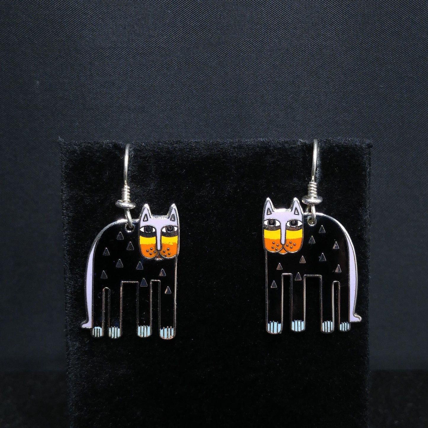 Laurel Burch "Alexander's Animal" Cat Earrings, Gold Plated, 1980s Vintage