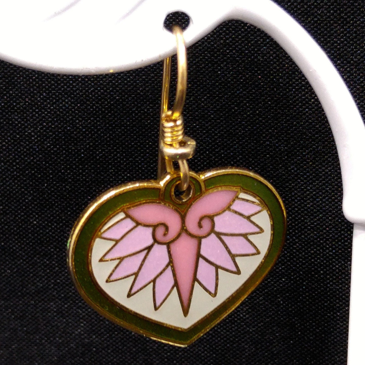 Vintage Laurel Burch Hollyhock Floral Earrings, Gold Plated, Pink Green White
