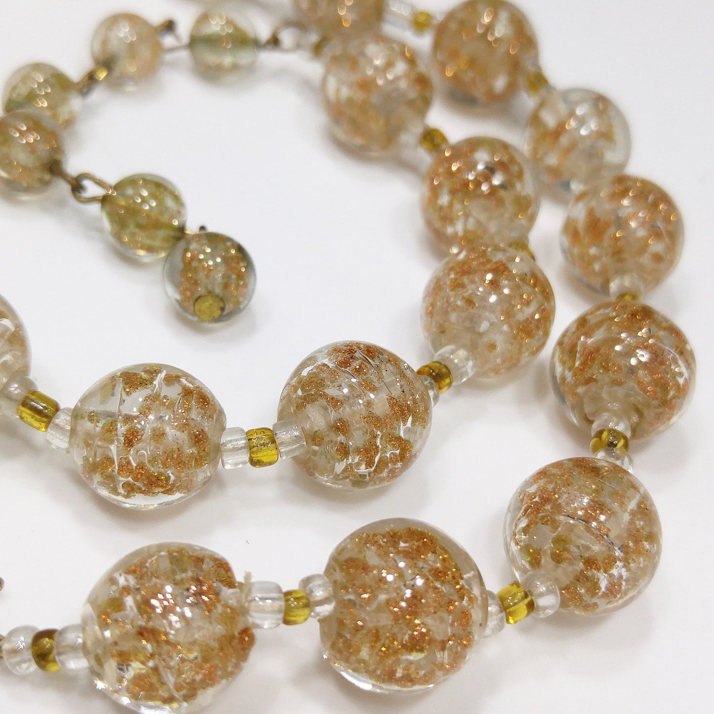 Venetian Glass Beaded Necklace, Copper Aventurine Italian Beads