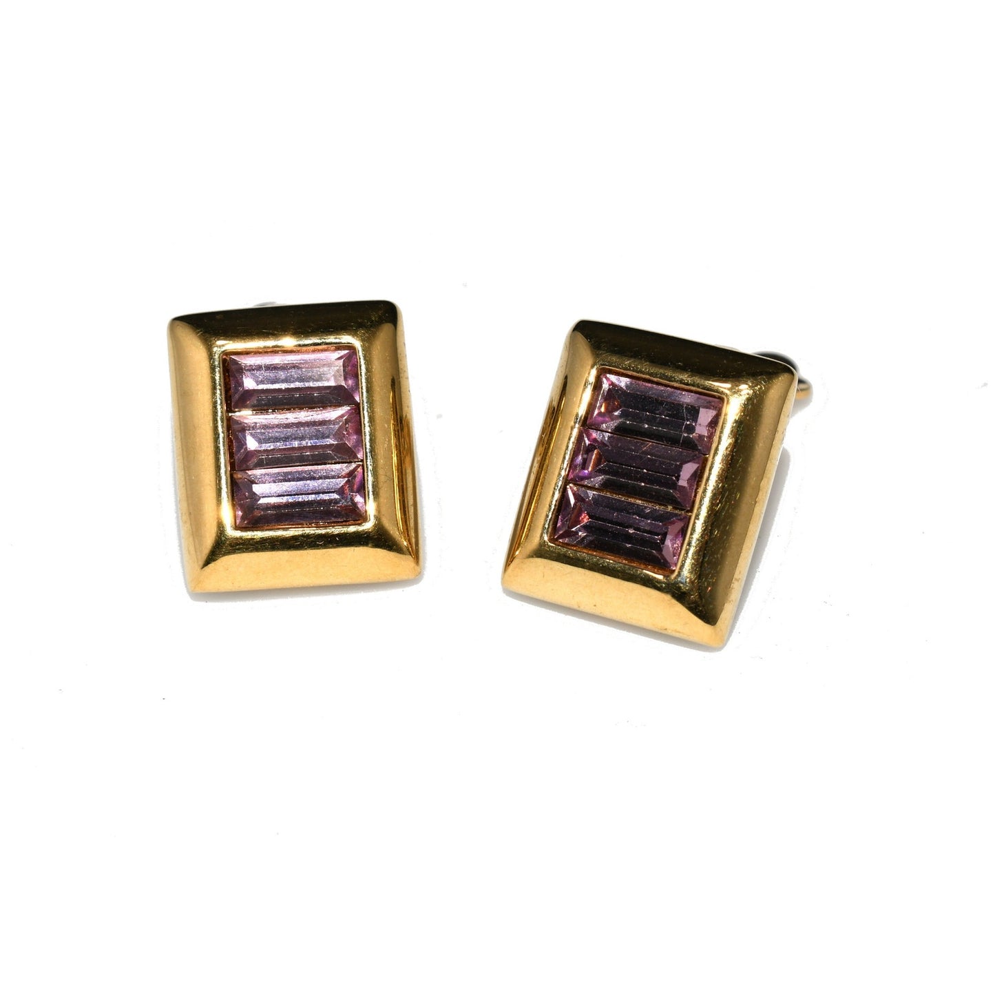 S.A.L. Swarovski Purple Crystal Small Clip Earrings, Gold Plated, Austrian Crystal, 1970s Vintage Jewelry