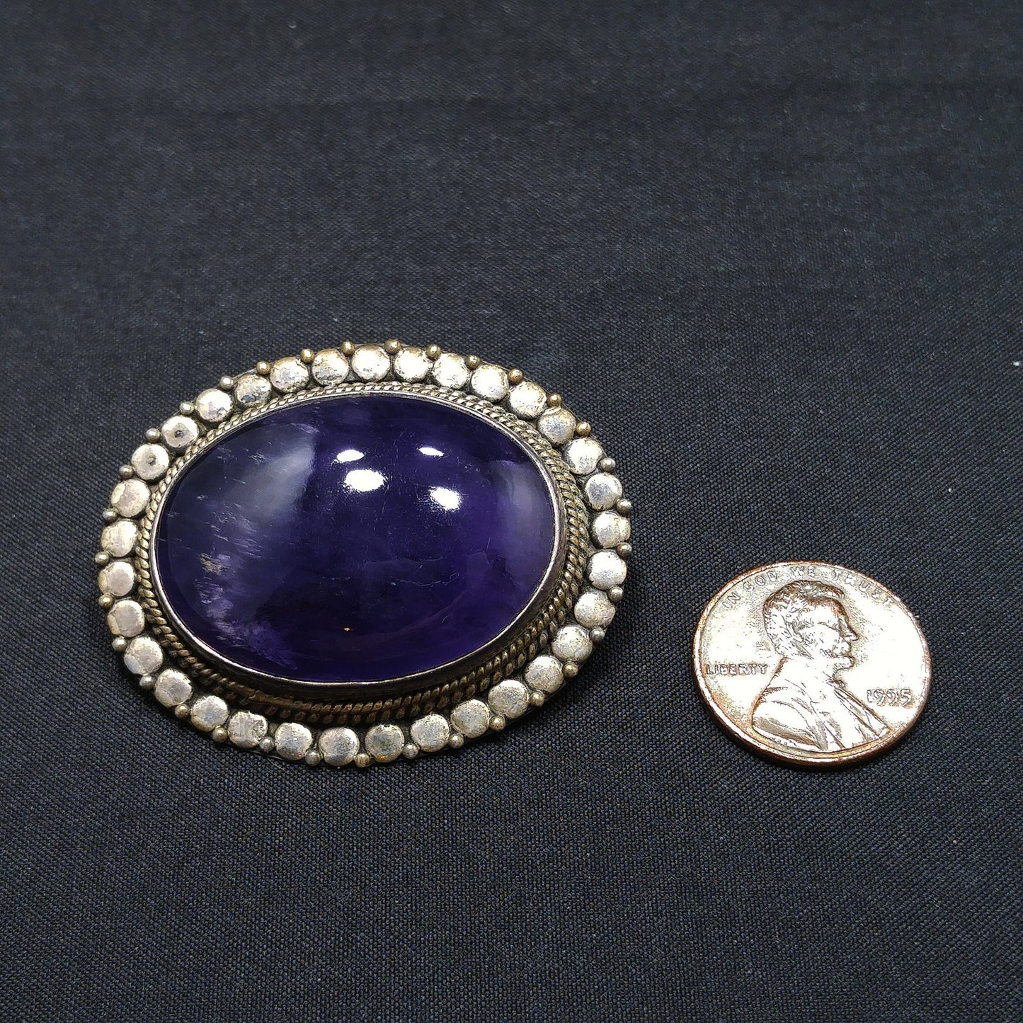 Antique Silver Purple Amethyst Brooch, Stamped 925, C Clasp, 1920s Vintage Jewelry