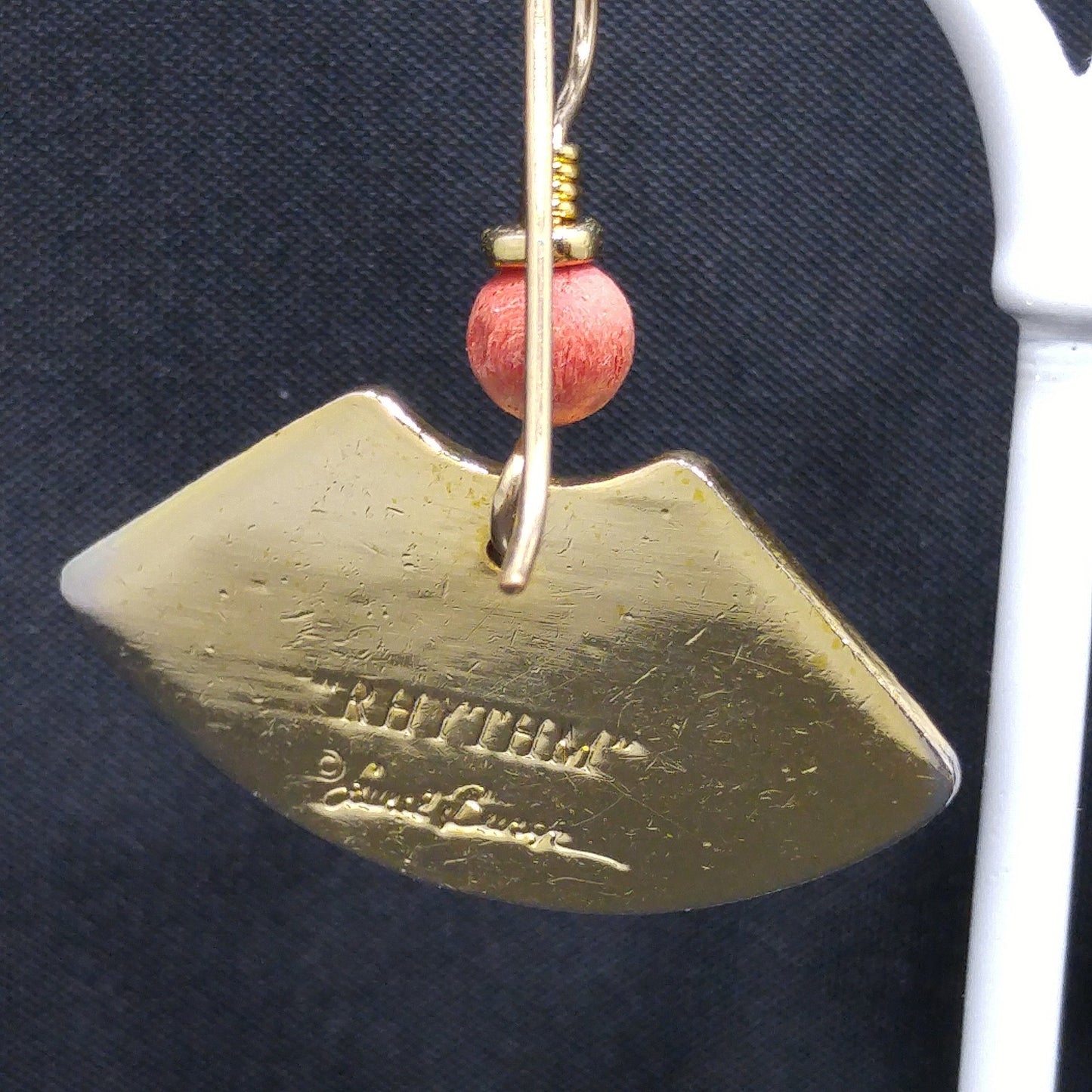Vintage Laurel Burch "Rhythm" Earrings, Orange Enamel, Gold Plated