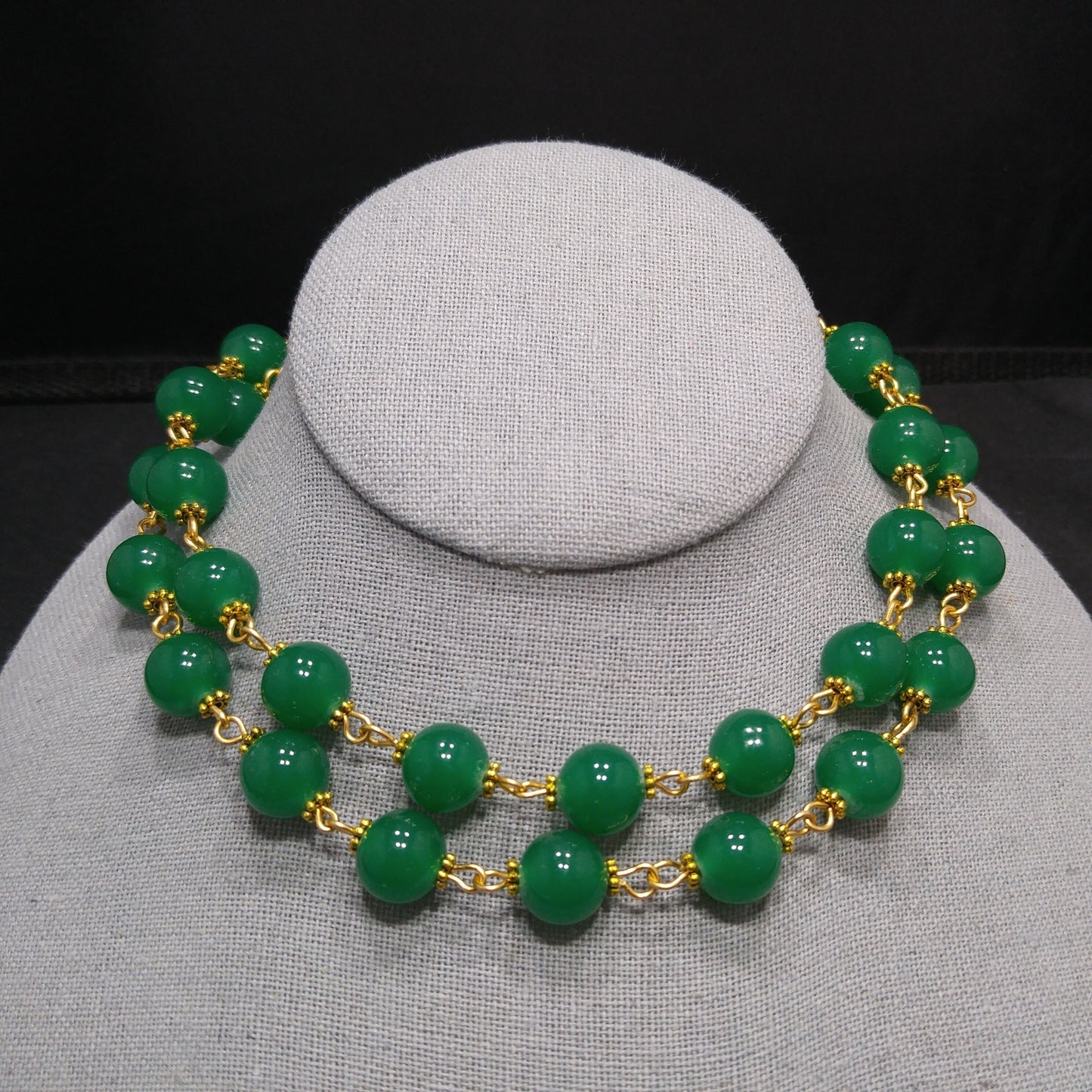 Vintage Japan Beads Hand Wire Wrapped Necklace, Gold Brass Wire, 1960s Vintage Beads