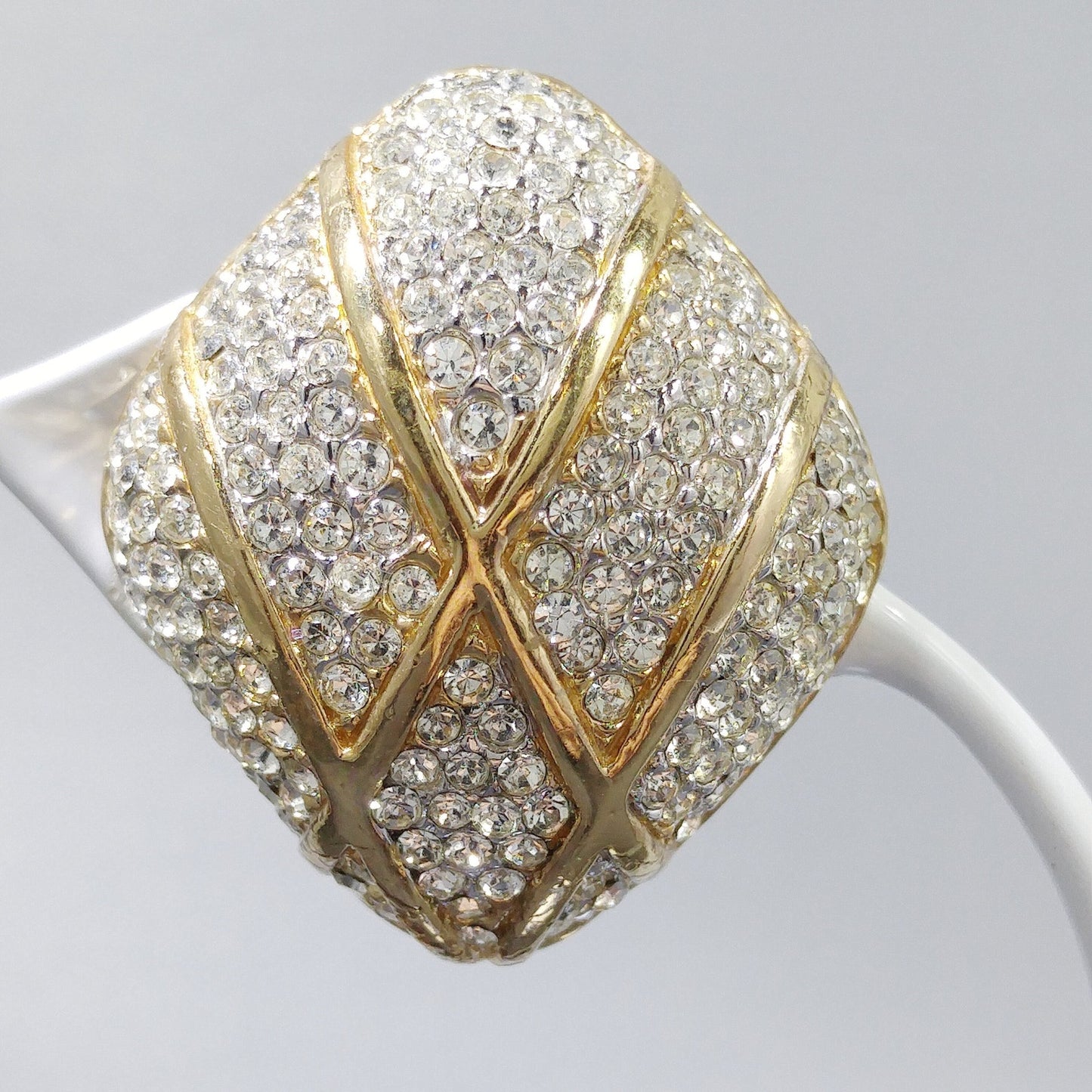 Vintage CINER Pave Rhinestone Clip Earrings, Gold Plated