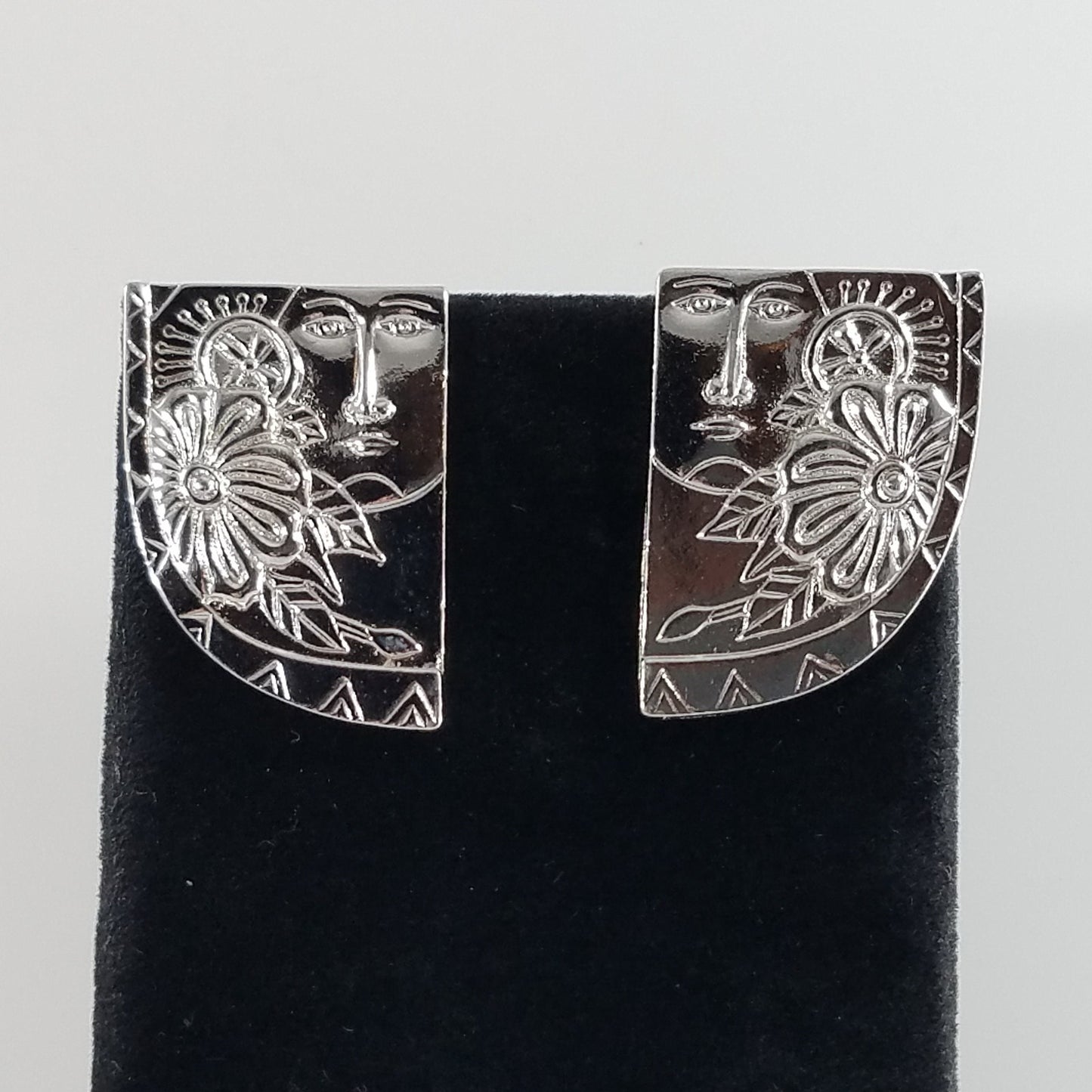Vintage Laurel Burch Blossoming Woman Earrings, Rhodium Plated, 1990s