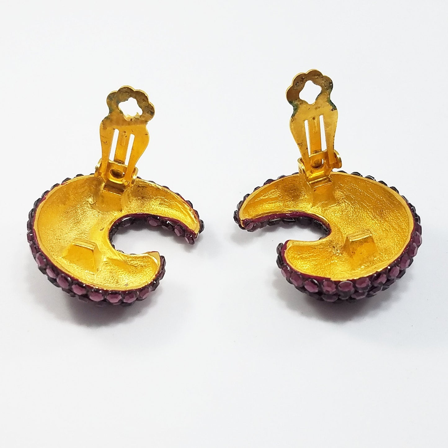 Vintage Richard Kerr Clip Earrings 1980s Encrusted Purple Swarovski Flat-Backs
