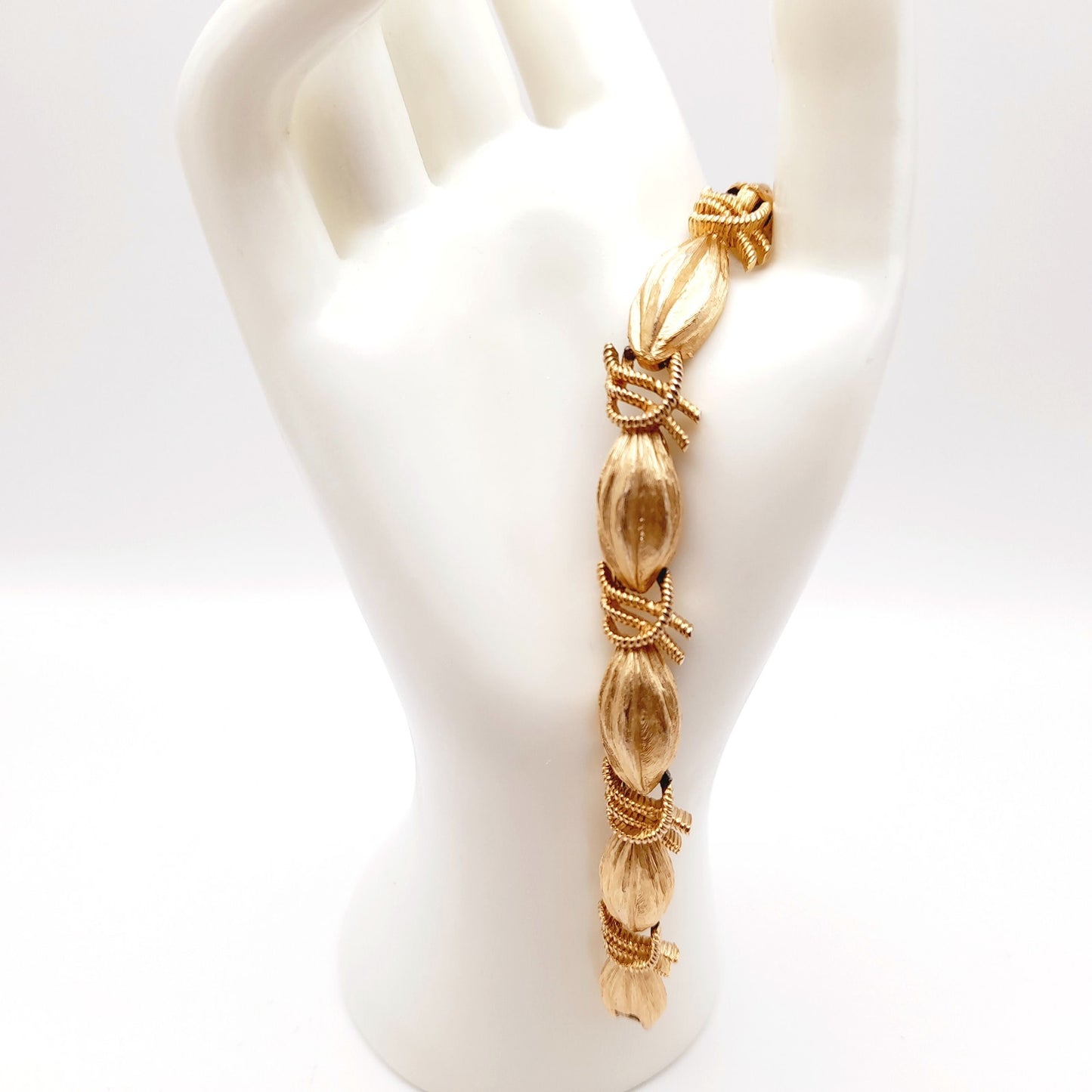Vintage Crown Trifari Ribbon Gold Plated Bracelet, 7 1/8 Inches