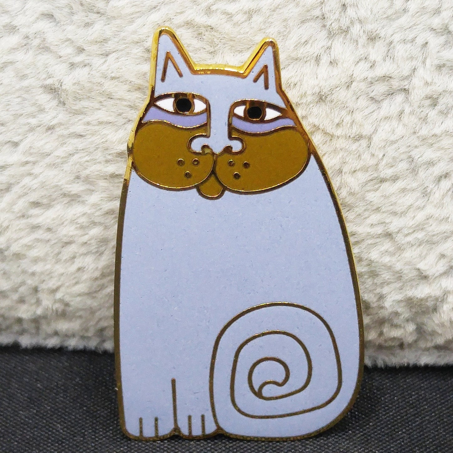 Vintage Laurel Burch "Olivia" Lavender Cat Brooch, Gold Plated, Enamel, 1980s