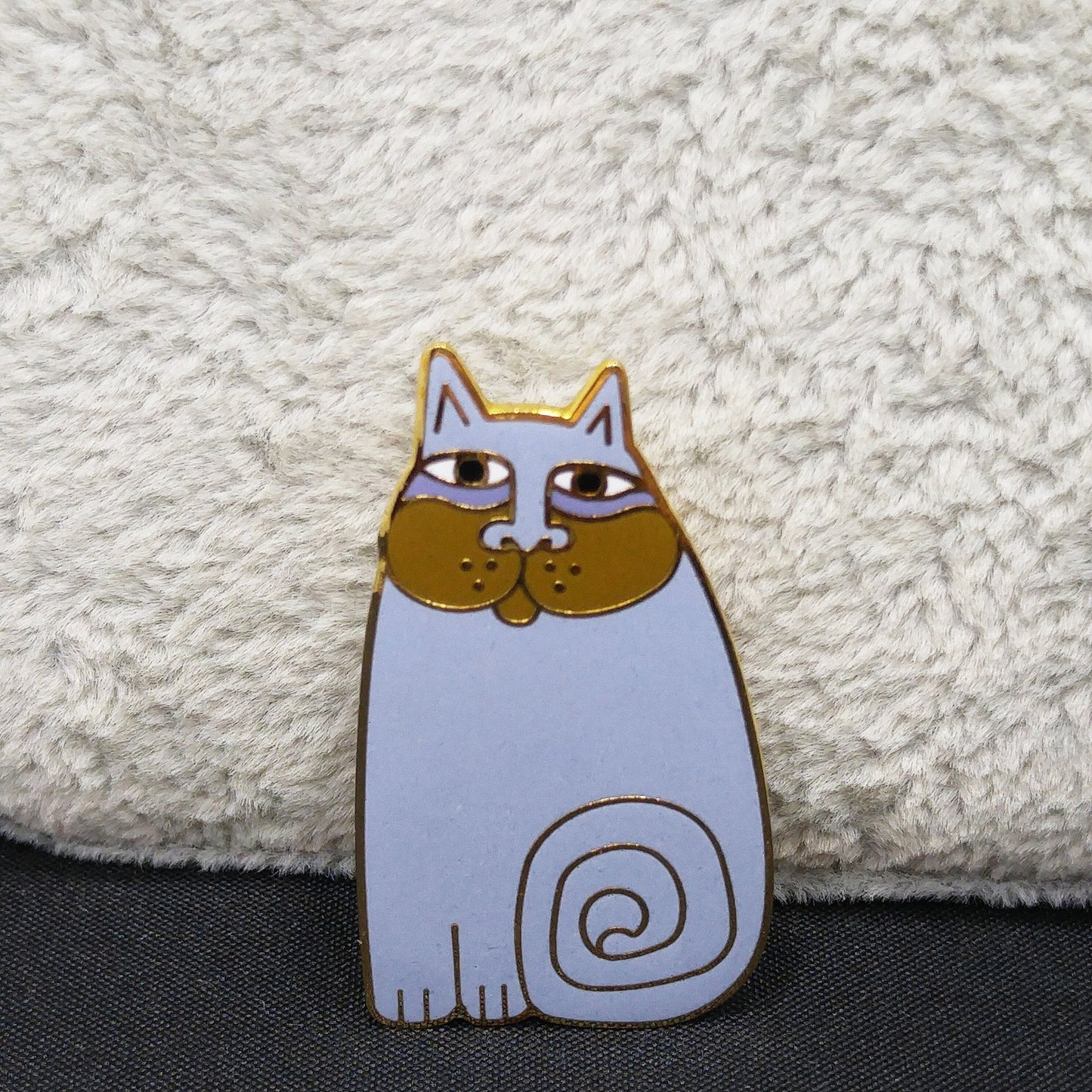 Vintage Laurel Burch "Olivia" Lavender Cat Brooch, Gold Plated, Enamel, 1980s