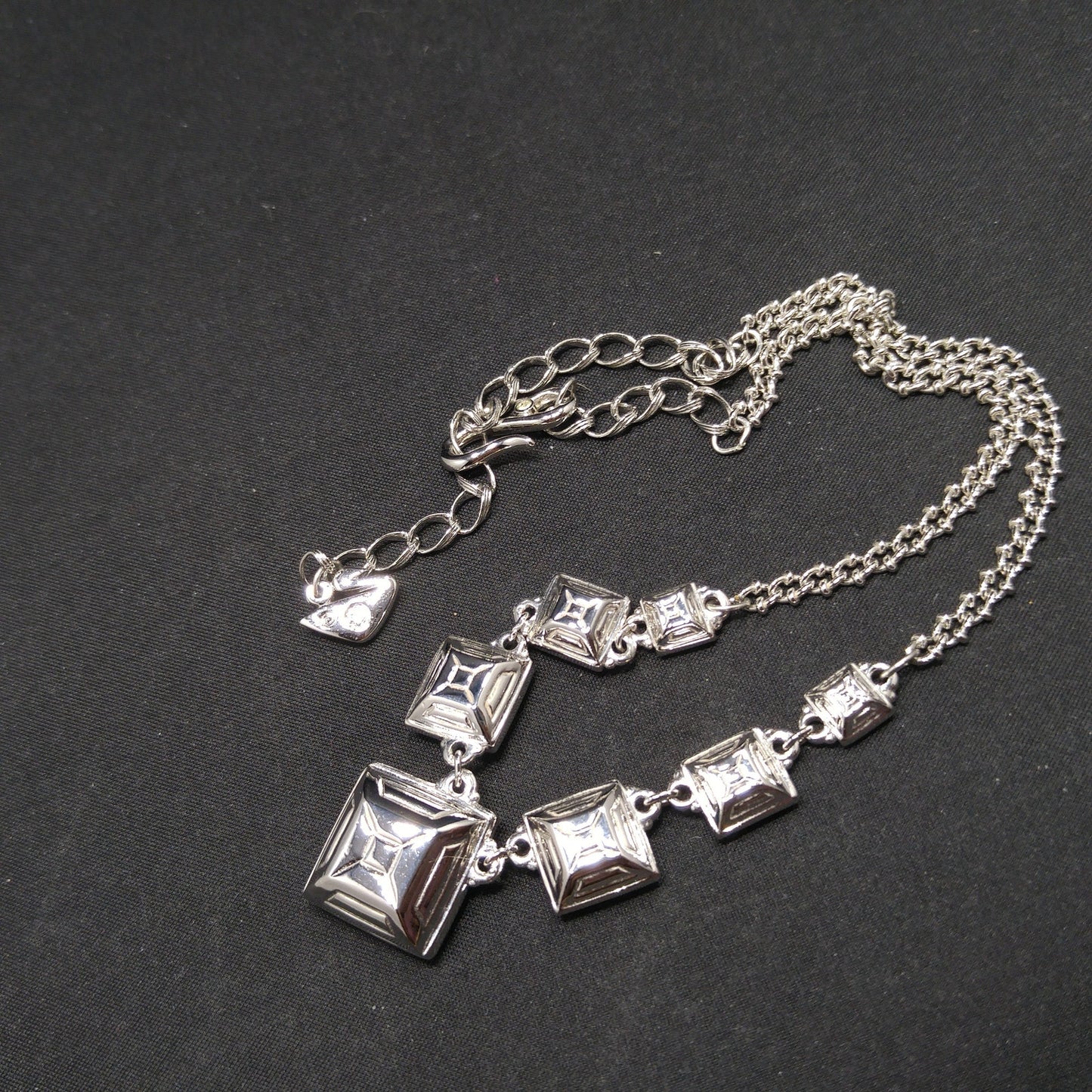Vintage Swarovski Choker Necklace – Clear Crystal Squares, Rhodium Plated, 1990s