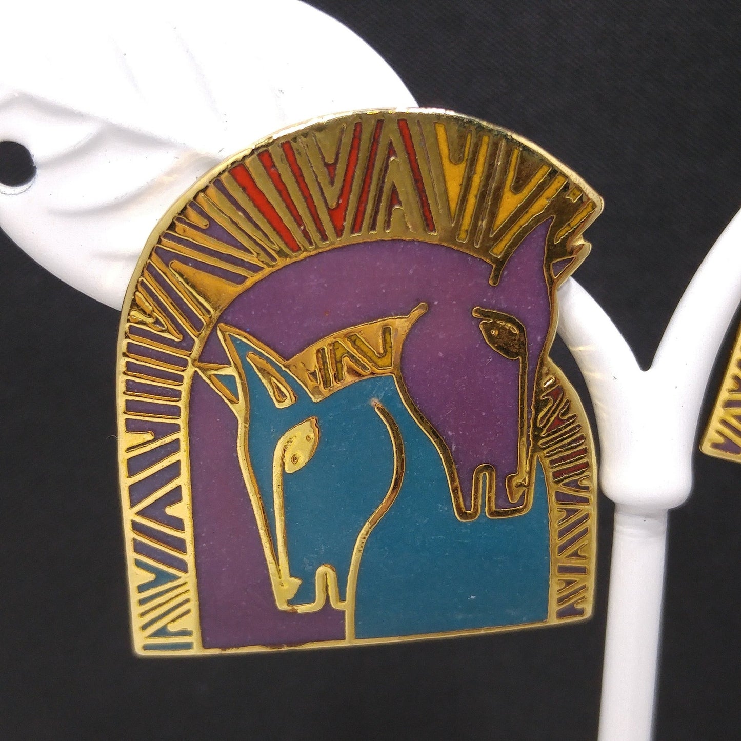 Laurel Burch "Embracing Horses" Post Earrings, Purple & Teal Enamel, Gold Plated