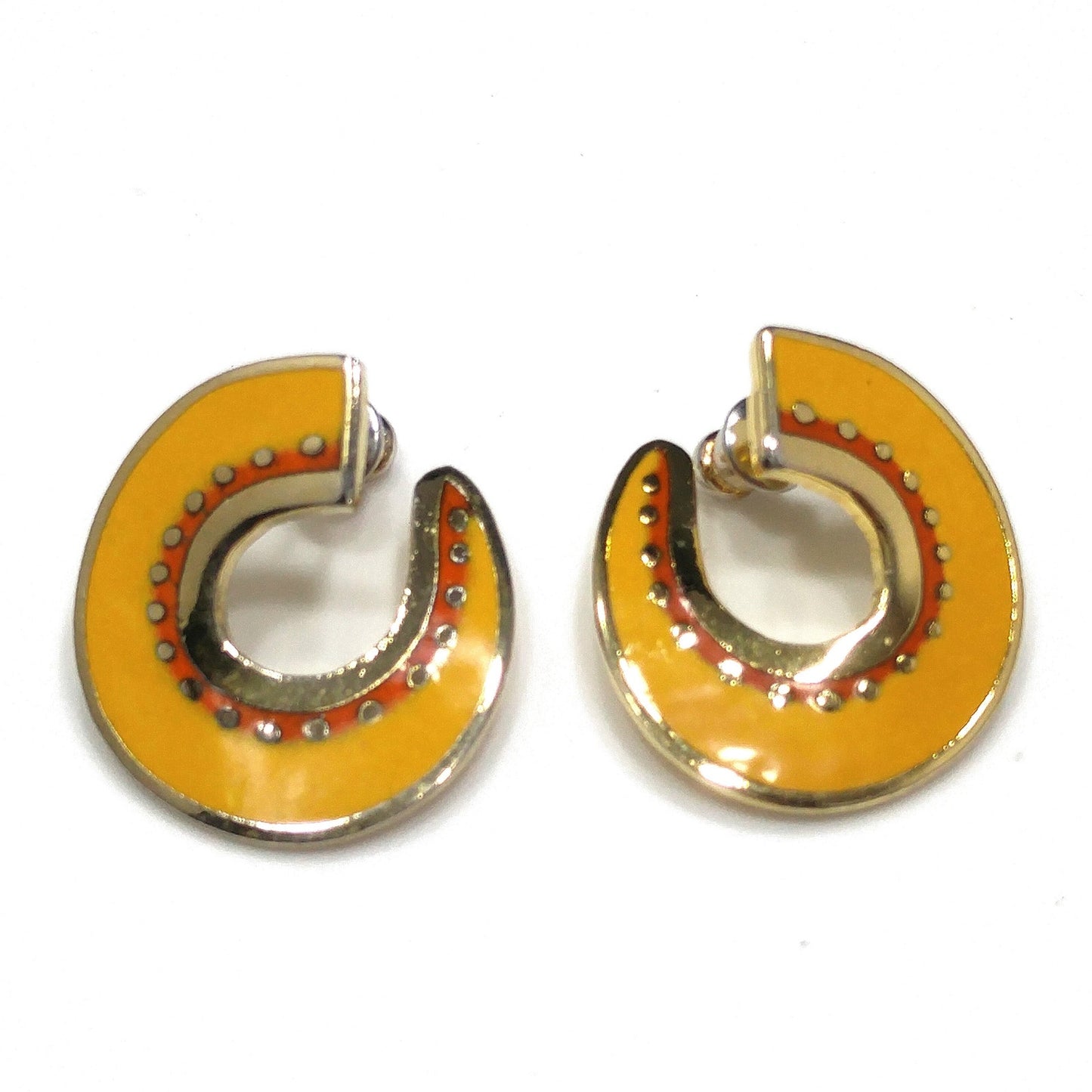 Vintage Laurel Burch Hitoshi Yellow Earrings, Gold Plated