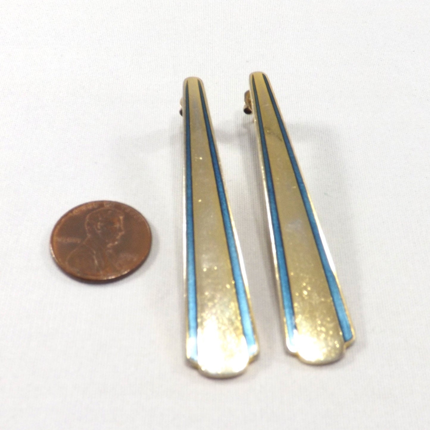 Laurel Burch Blue Enamel Long Post Earrings, Gold Plated, 1980s Vintage Jewelry