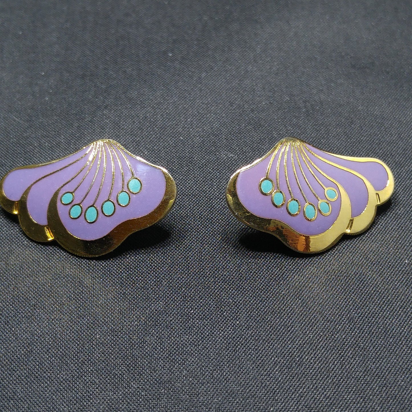 Laurel Burch Peony Post Earrings, Gold Plated Cloisonne Enamel, 1980s Vintage