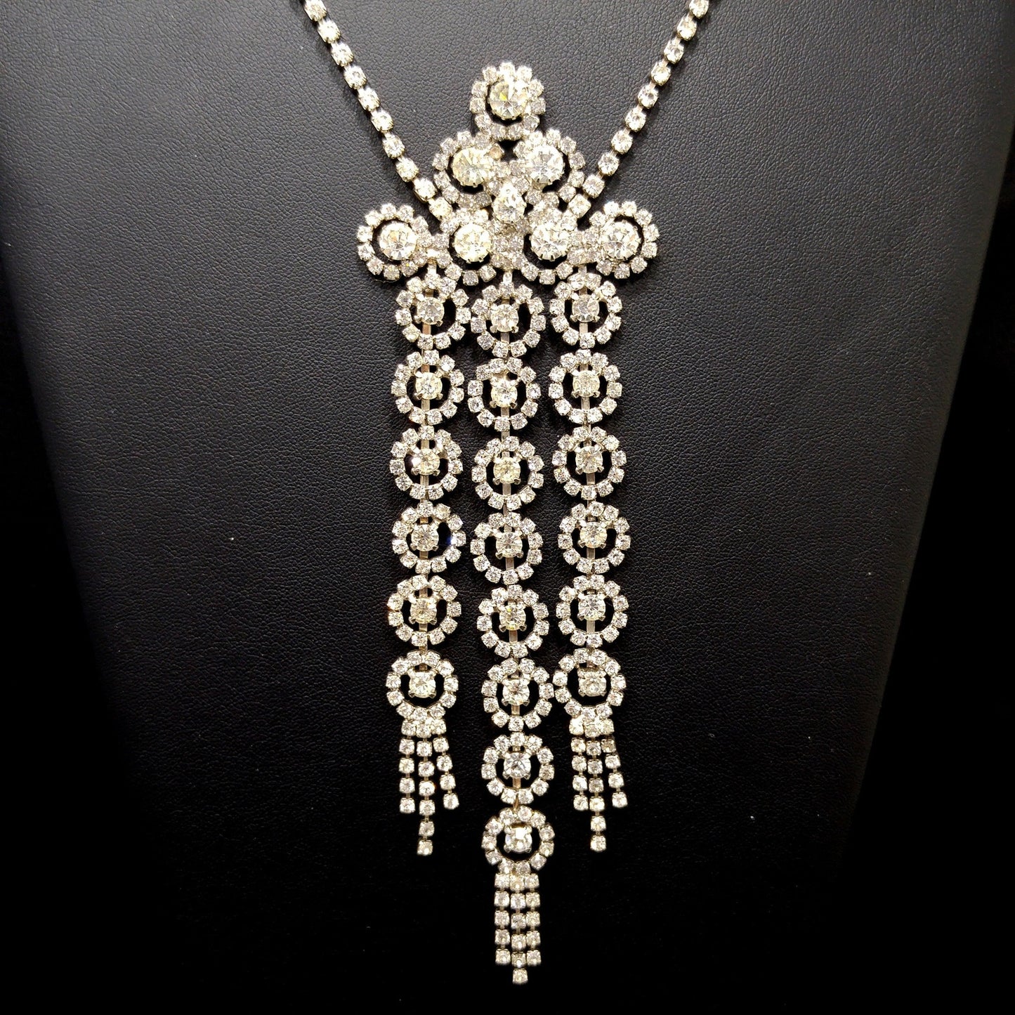 Mid-century Bridal Rhinestone Necklace, Clear Rhinestones, Rhodium Plated, 1950s Vintage Jewelry