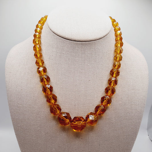 Vintage Amber Crystal Graduated Bead Necklace with Push Clasp, 17 Inches