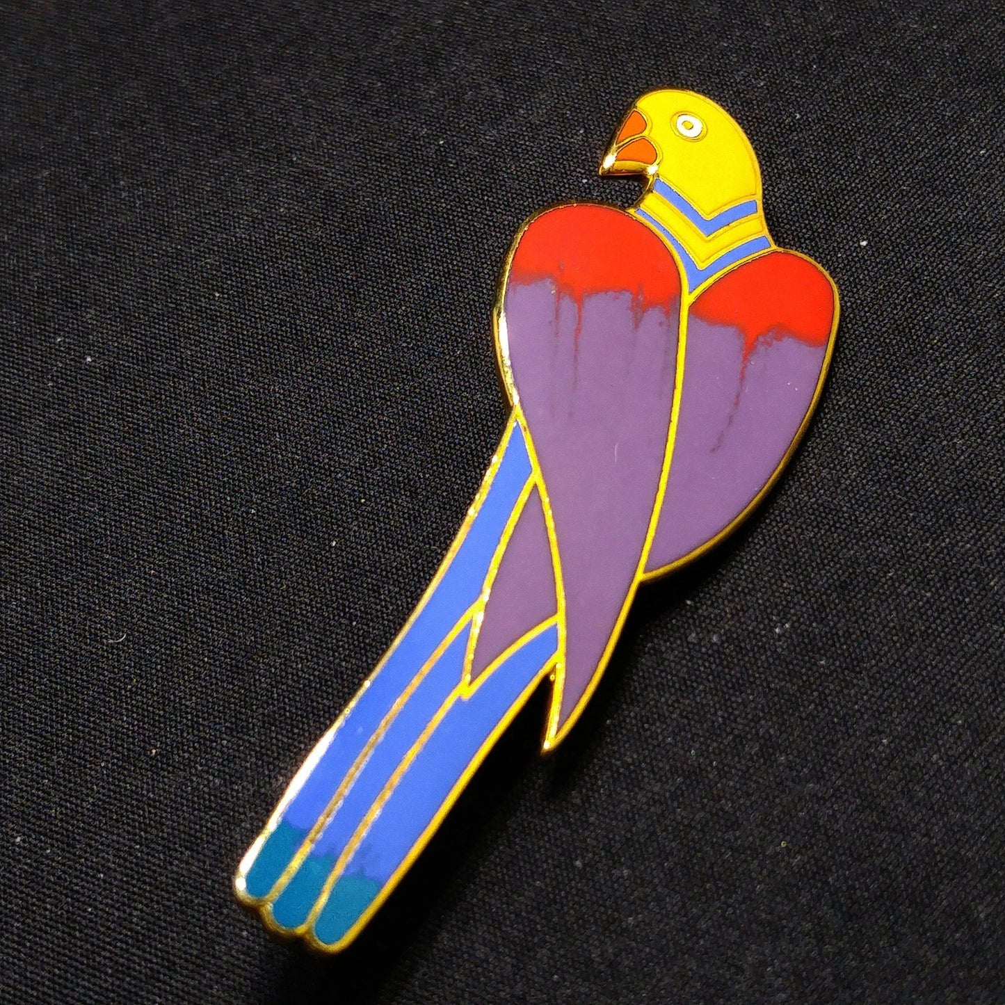 Laurel Burch "Cezanne" Parrot Brooch, Gold Plated, Cloisonne Enamel, 1980s Vintage Jewelry